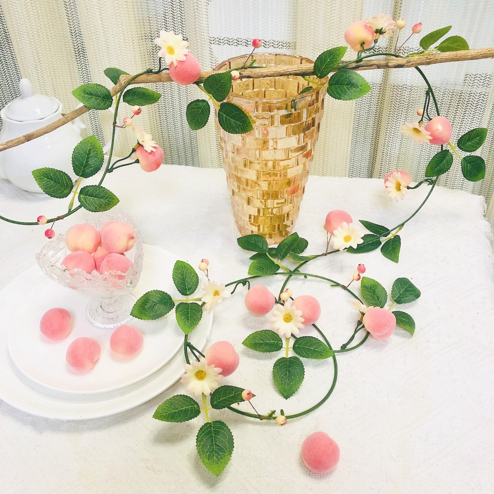 Artificial Peach Flowers Plant Vine Garland for Wedding Birthday Home Decor