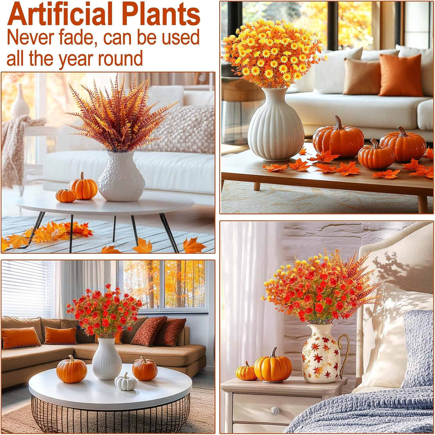 12 Bundles Artificial Fall Flowers for Outdoors Fall Decorations,Uv Resistant