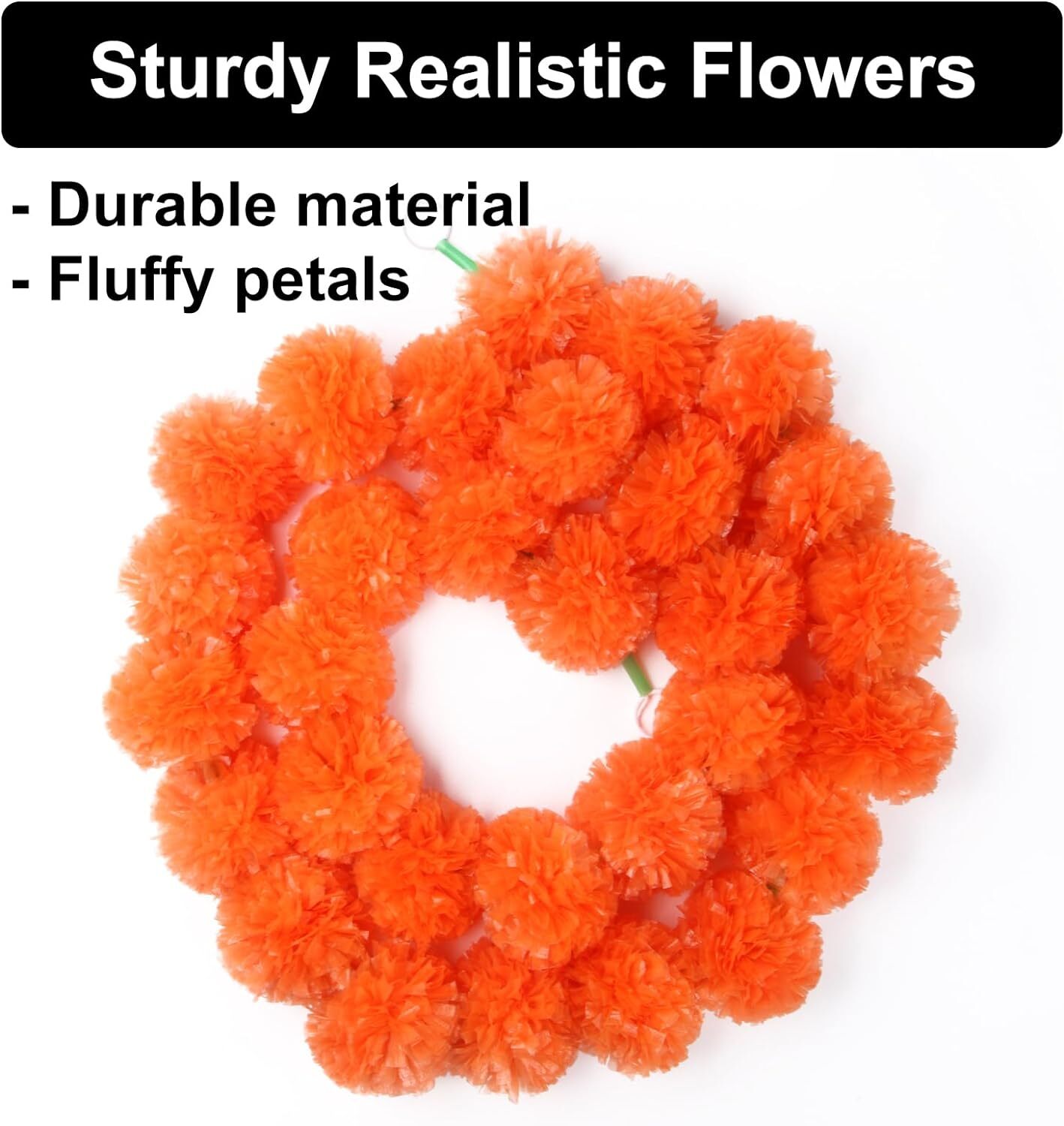 5/10/15/20 Pack Marigold Flower Garland for Dia de Muertos Diwali Pooja Mehndi