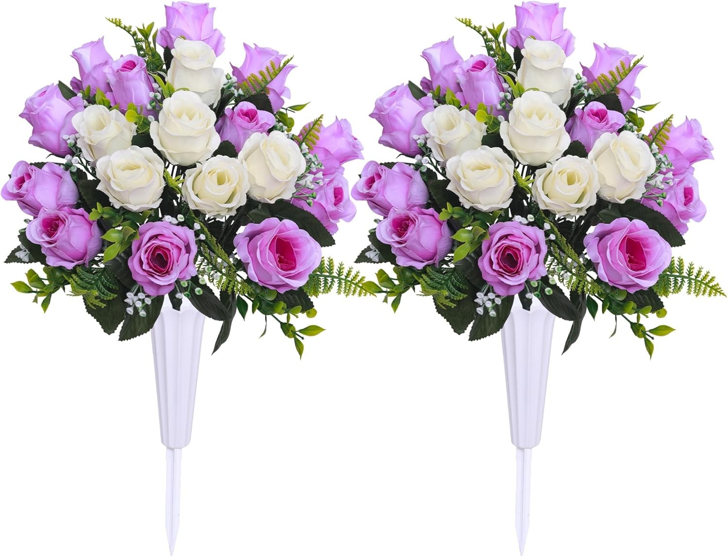 Set of 2 Artificial Cemetery Flowers with Vase,Grave Memorial Flowers,Artificial