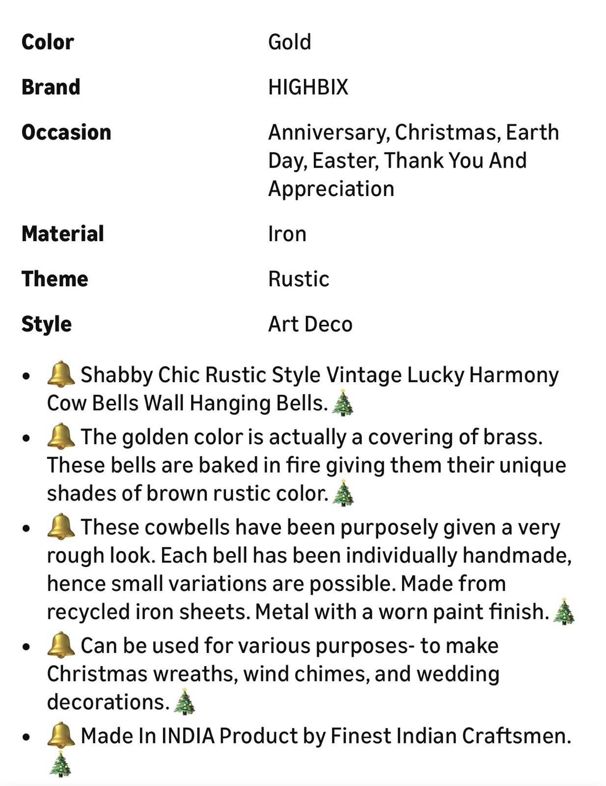 Home Decor Rustic 5 Pc Cow Bells