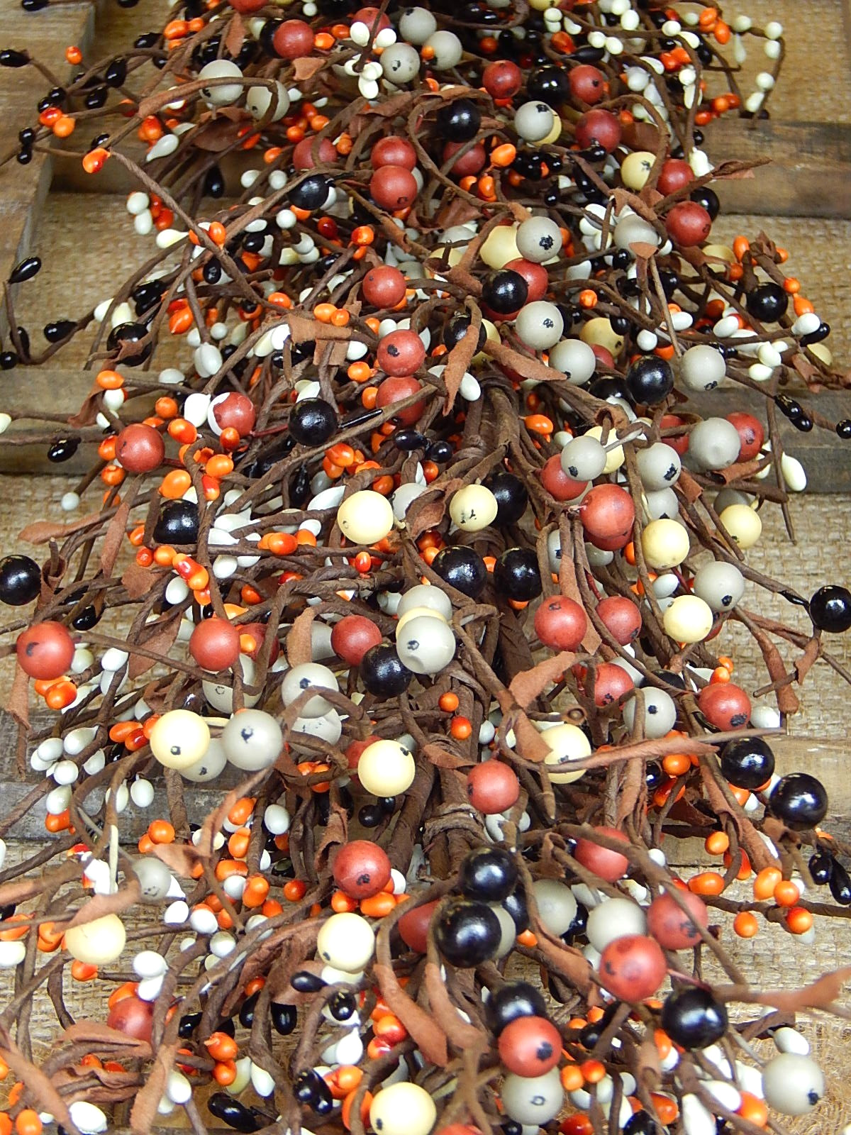 NEW Rustic Farmhouse Pip Berry MIXED Garland BURNT ORANGE GREY BLACK CREAM 53″
