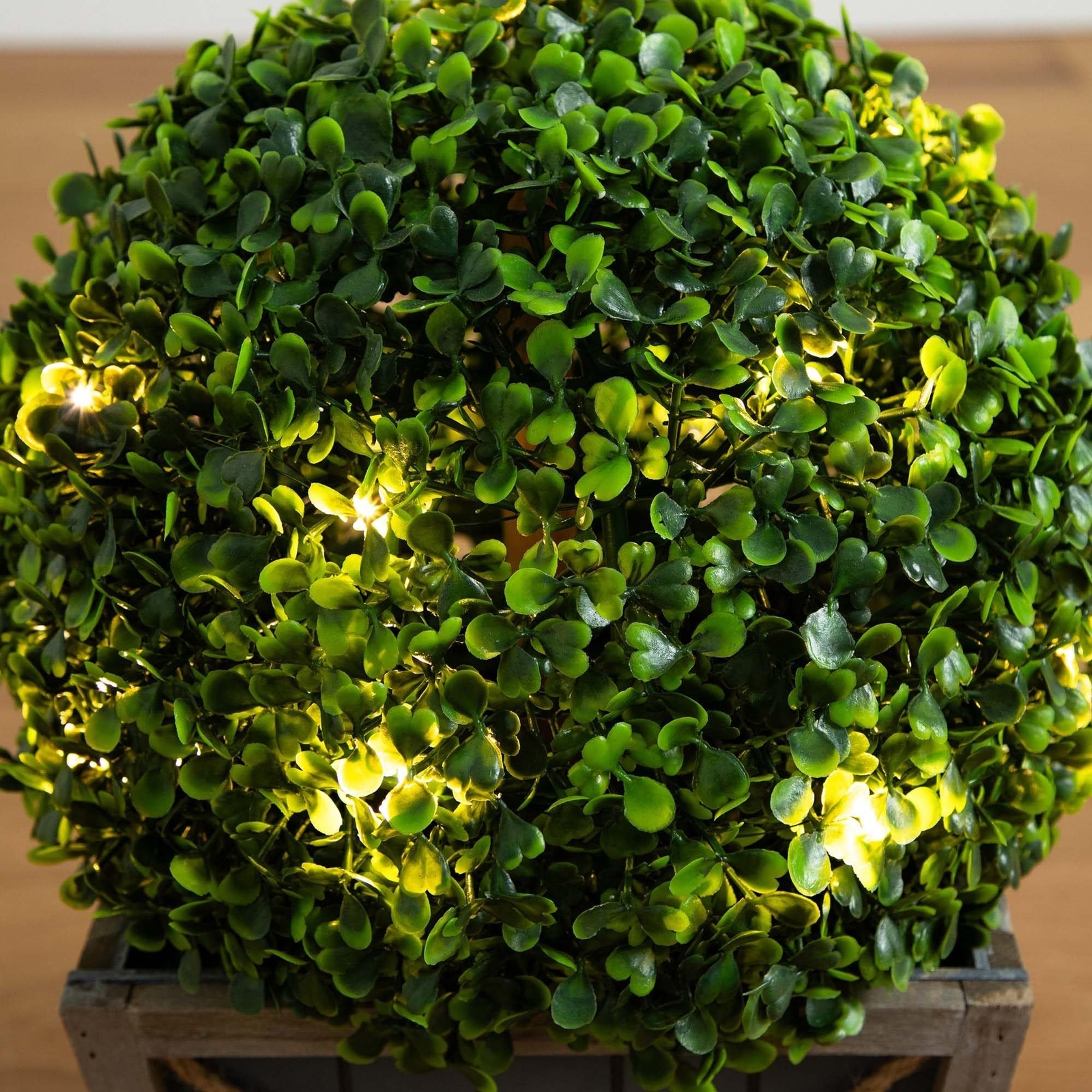 Nearly Natural 18in. UV Resistant Artificial Boxwood Ball Topiary with LED Li…