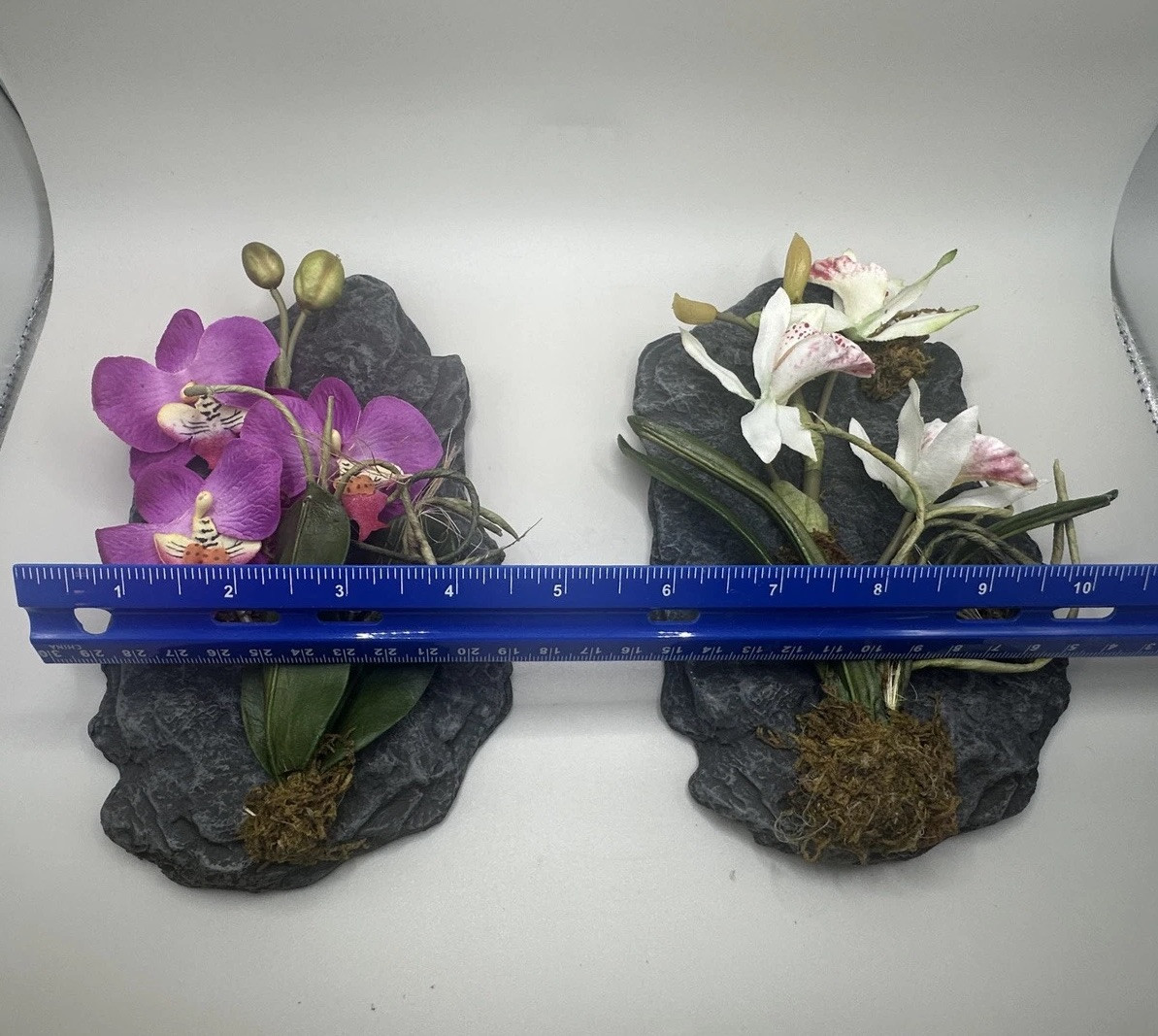 Artificial Orchid Floral Arrangement on Faux Stone Wall Decor (Set of Two) 2002