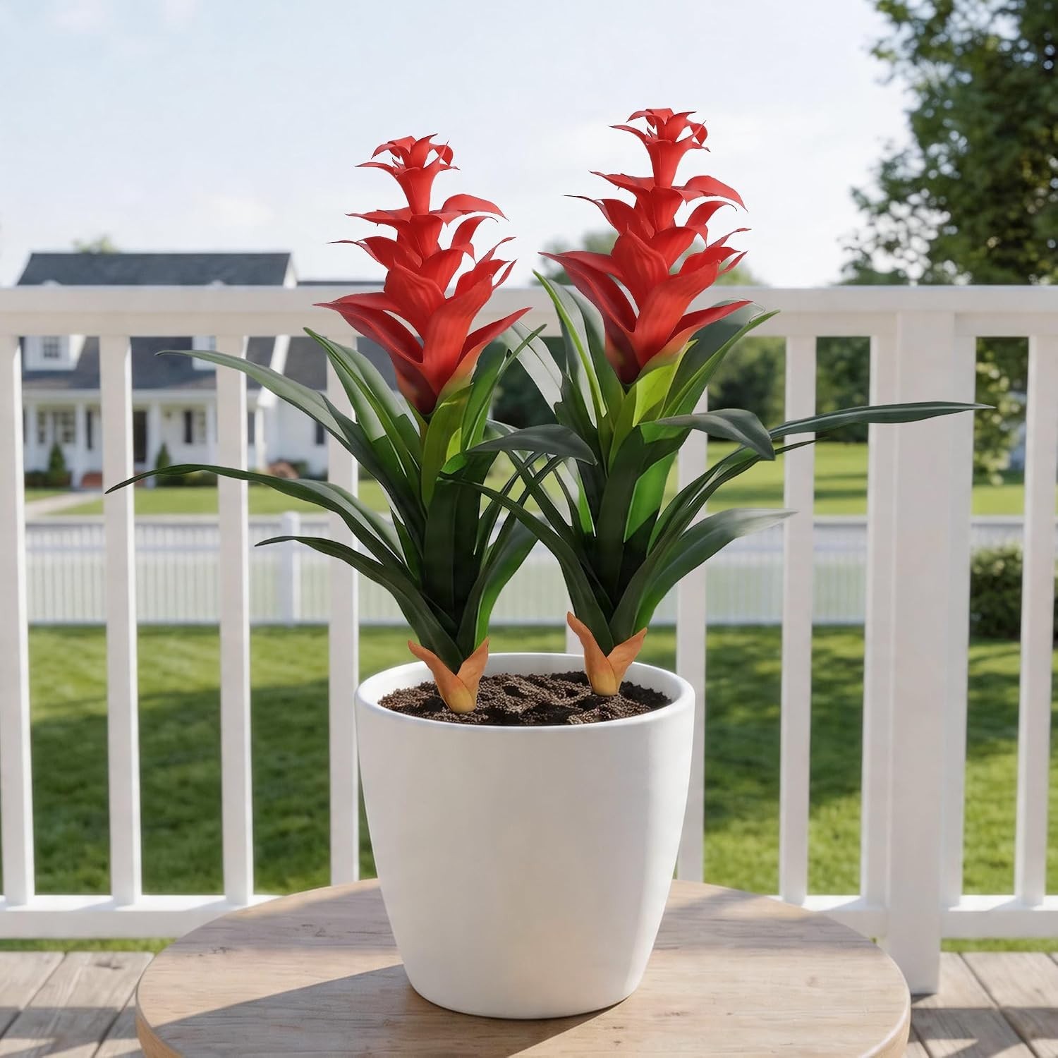 Elegant 2 Pack 16.93″ Red Bromeliad Artificial Flowers for Indoor or Outdoor