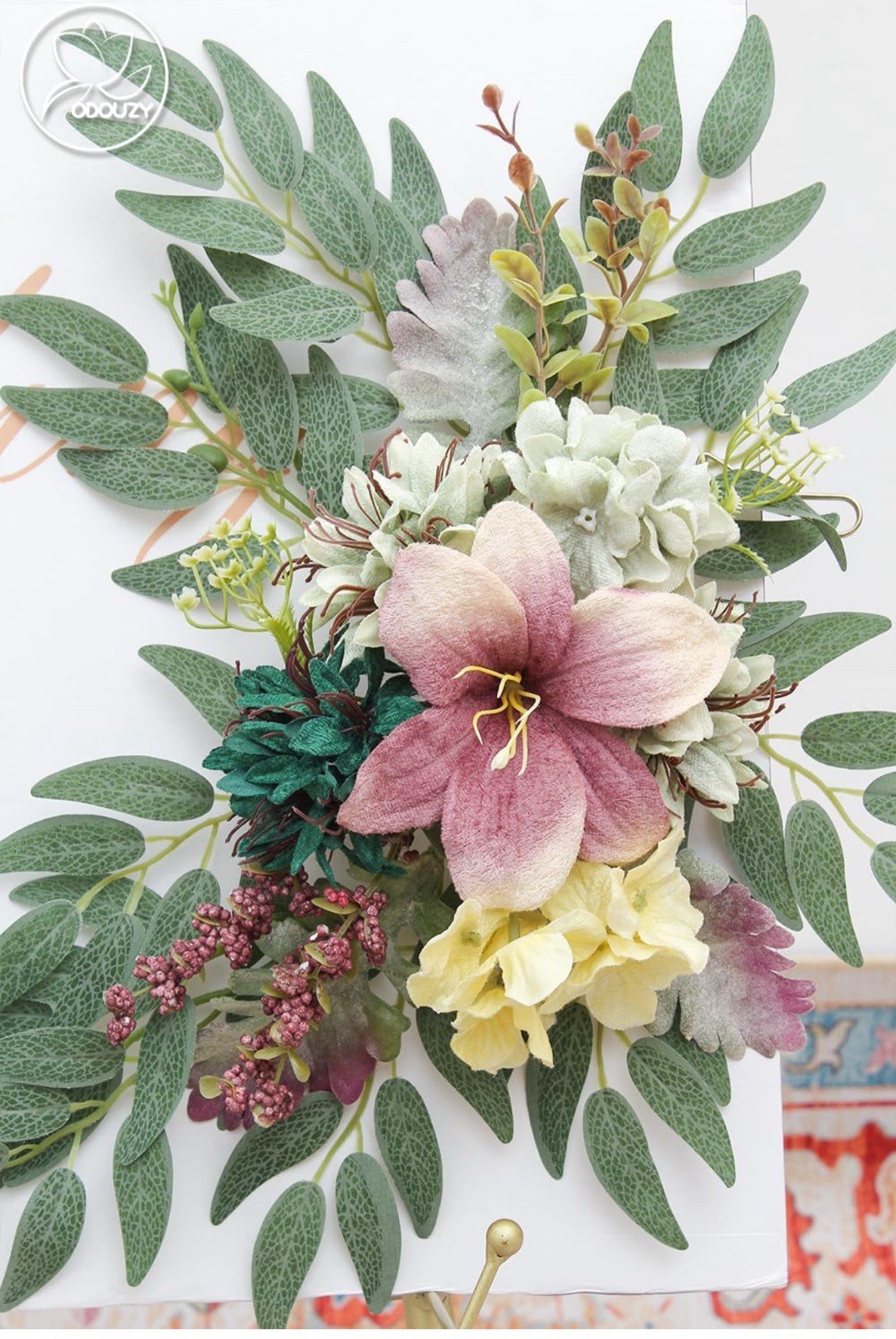 2Pc Wedding Arch Flowers White Ivory Peony Eucalyptus Floral Welcome Sign Decor