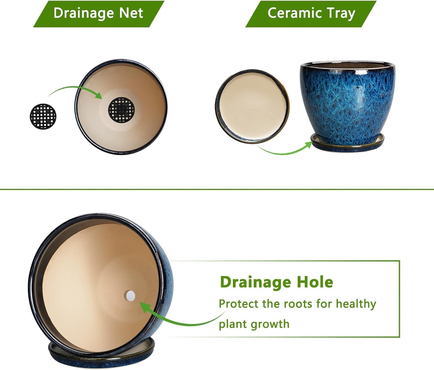 10 Inch Ceramic Planter Pot Round Plant Pot for Indoor Plants Outdoor Large F…