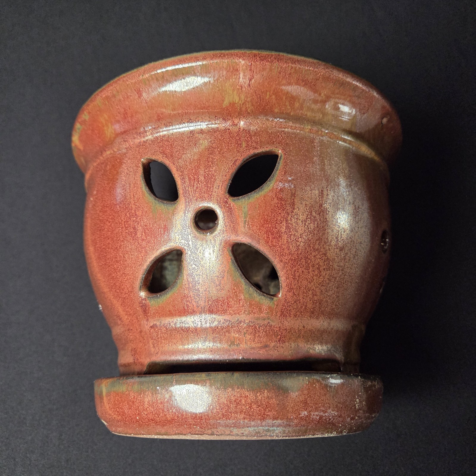 Unique Bronze Color USA Pottery 6″ Orchid Flowerpot Planter w/ Drainage Holes