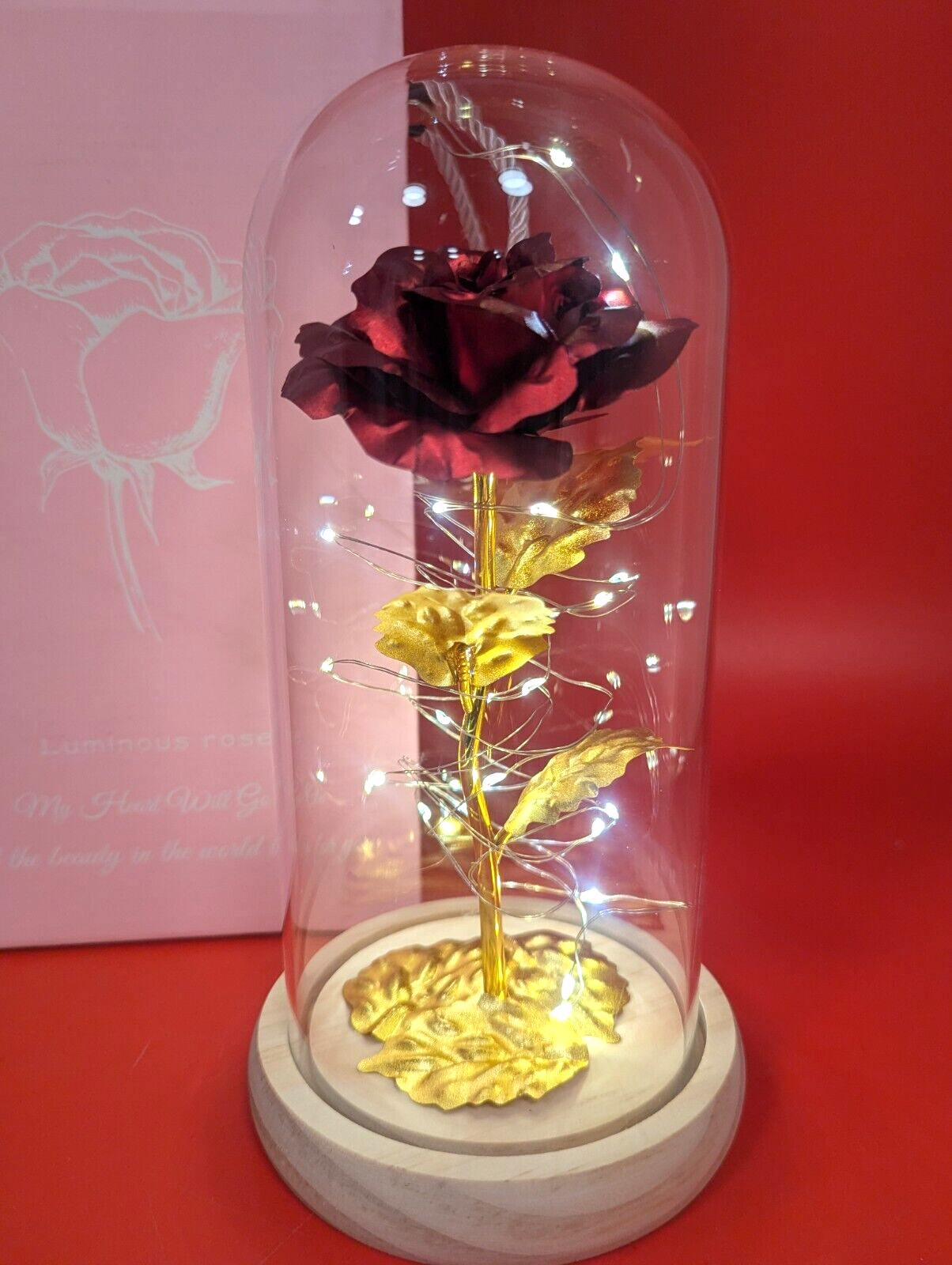 Led Eternal Red Gold Rose In Flask Dome Glass Rose Flower Light Gift Home Decor
