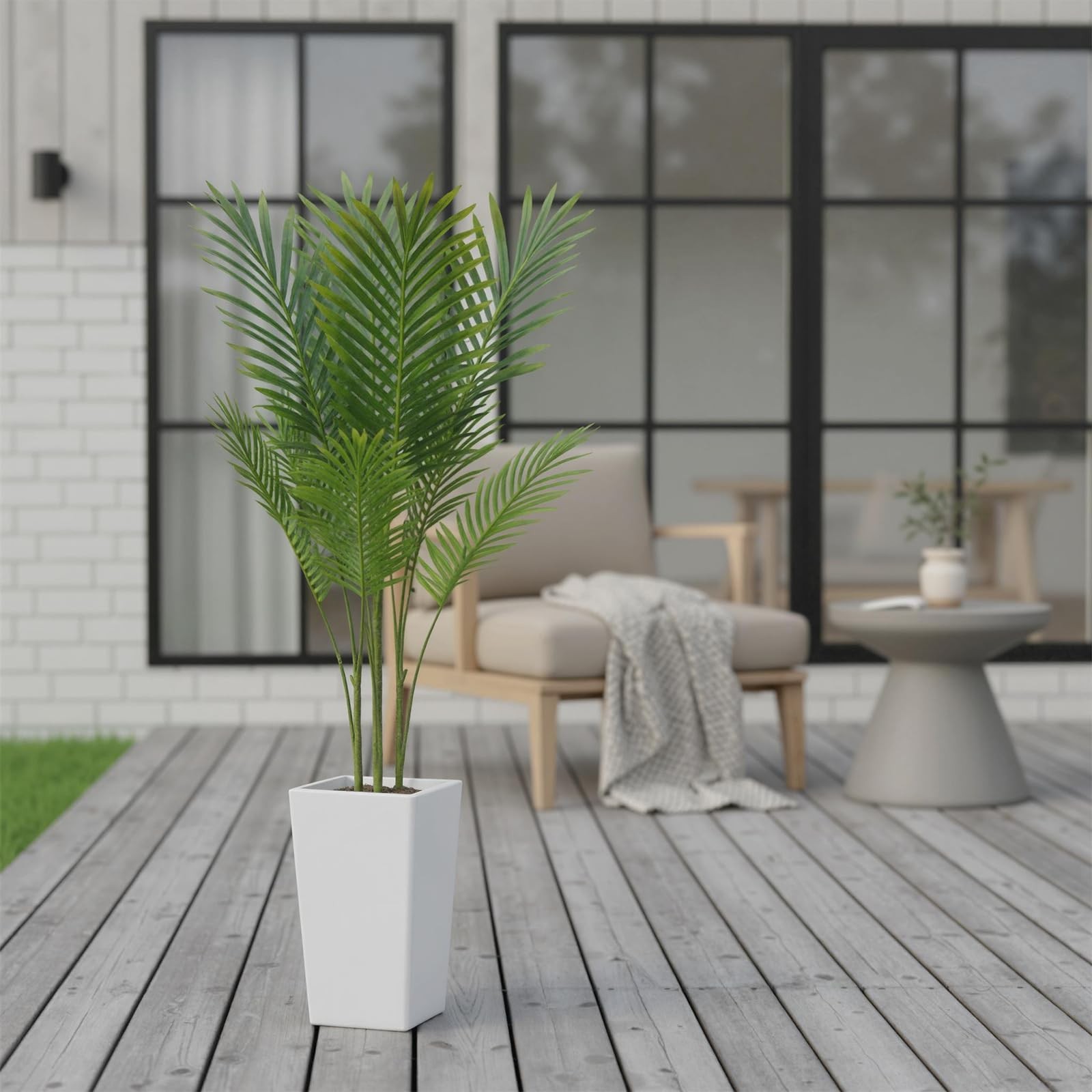 4.8FT Artificial Palm Tree in White Tall Planter, Realistic Indoor Faux Plant