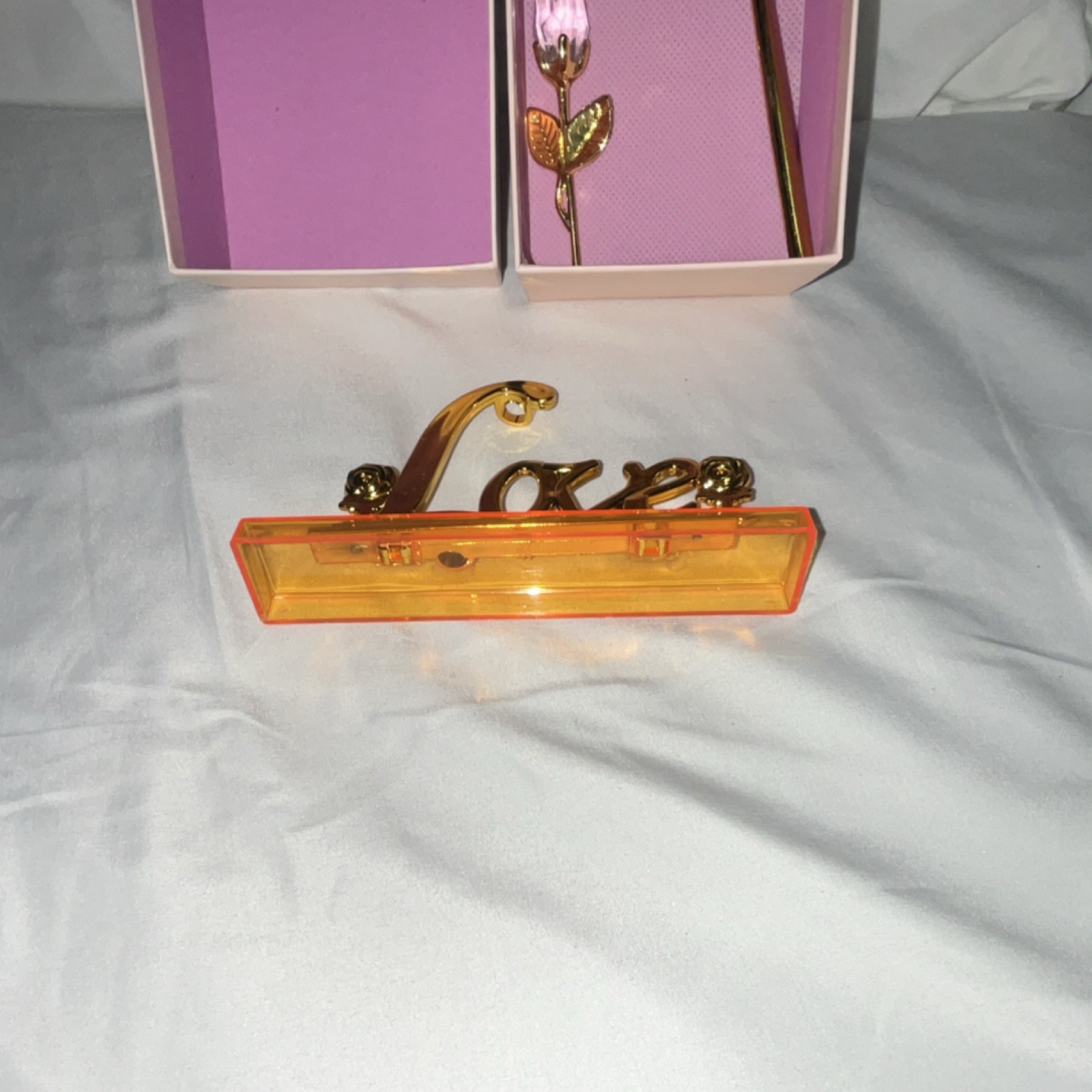 Rose of Love Artificial Gold Rose Flower Bouquet with ‘Love’ Stand in Gift Box