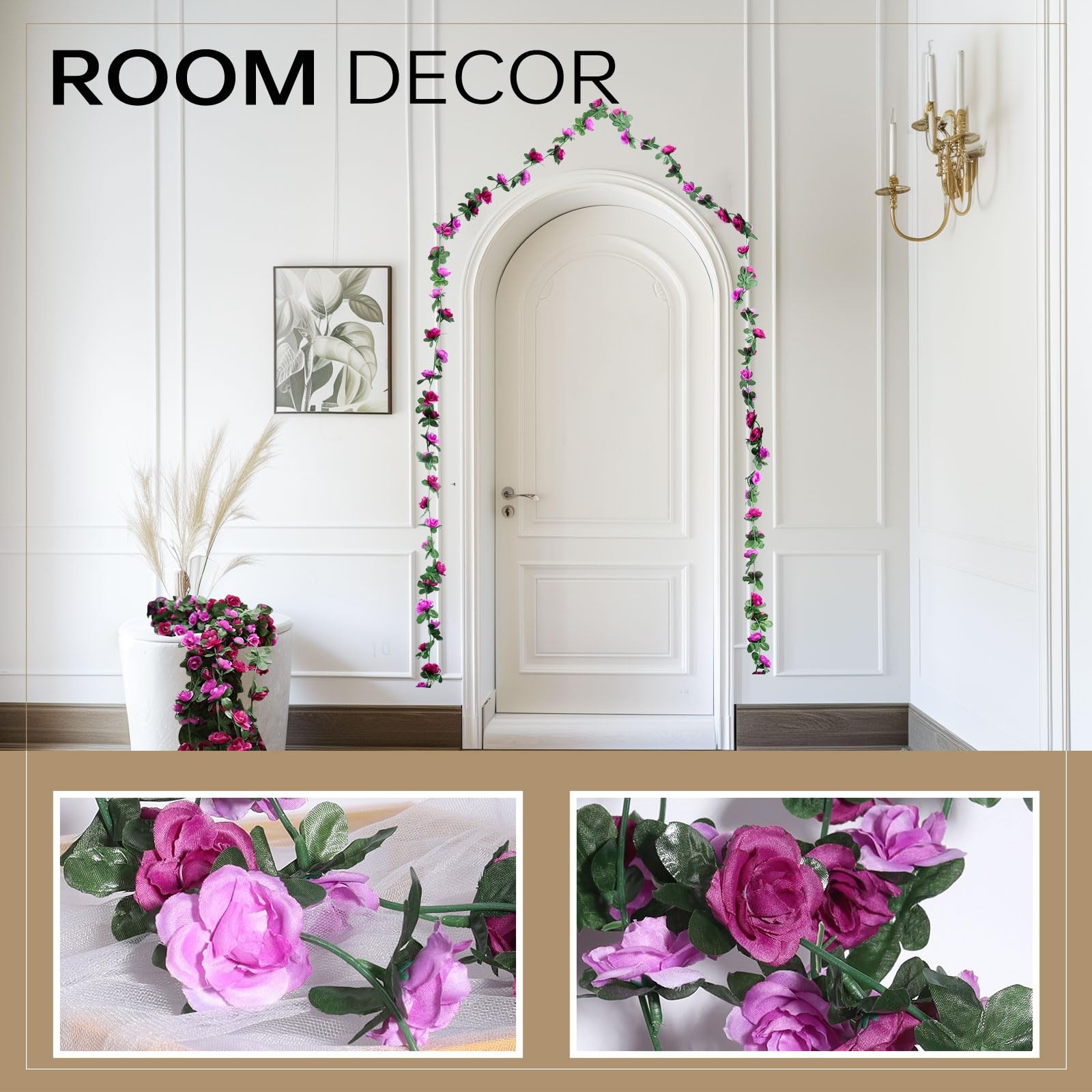 Miracliy 5 Pack 41 FT Flower Garland Decorations Plastic Artificial Flowers for