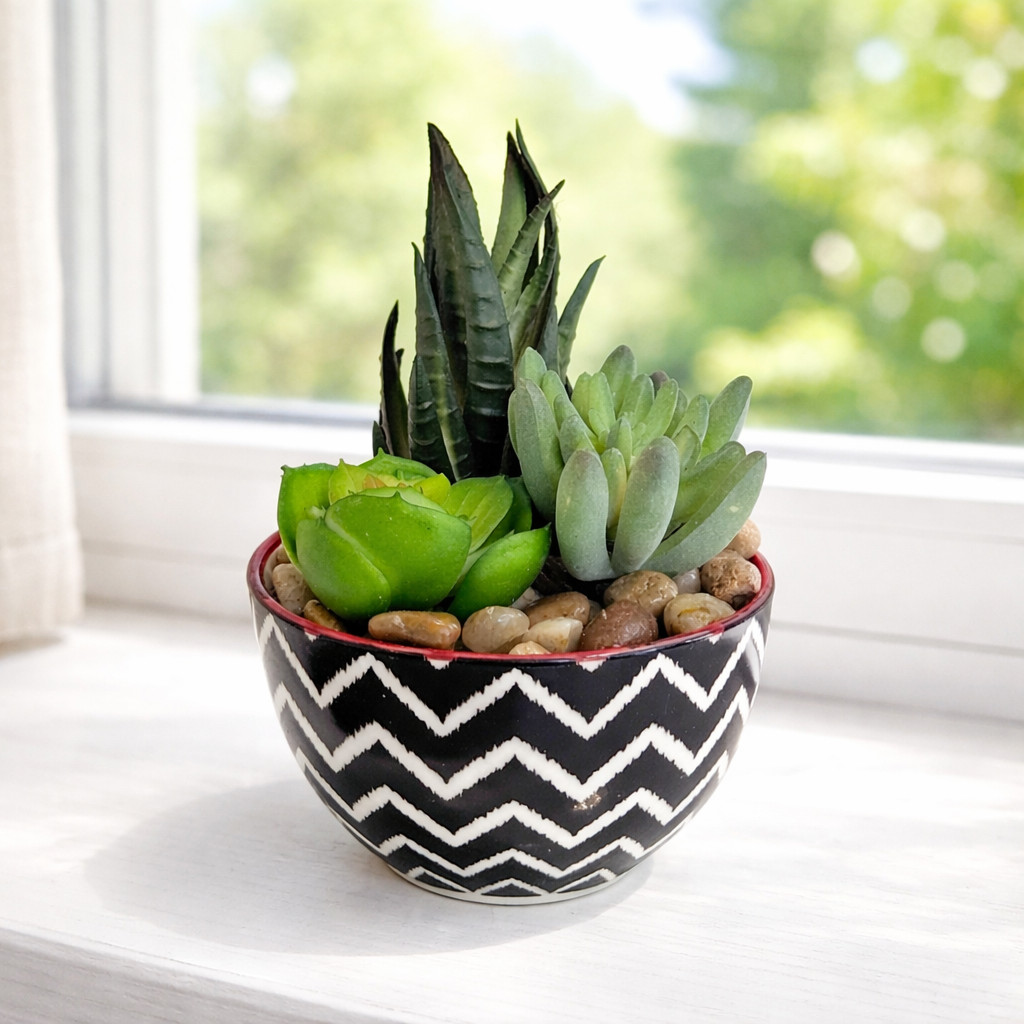 Artificial Succulent Plant Ceramic Pot Fake Cactus Decor Handmade 5” Netherland
