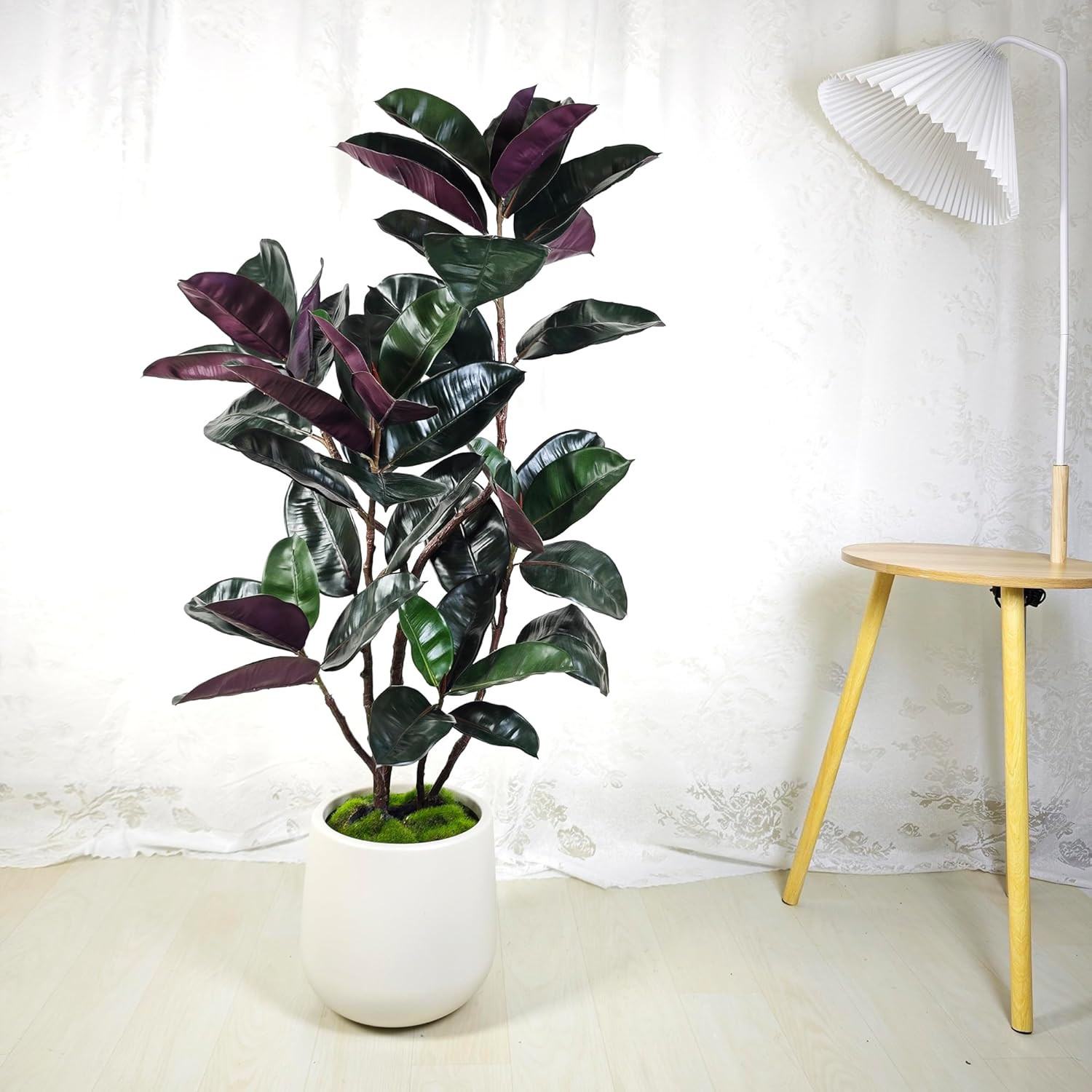 4.5FT Artificial Rubber Tree – 54.5 Inch Tall Fake Plant Indoor Faux Tree with B