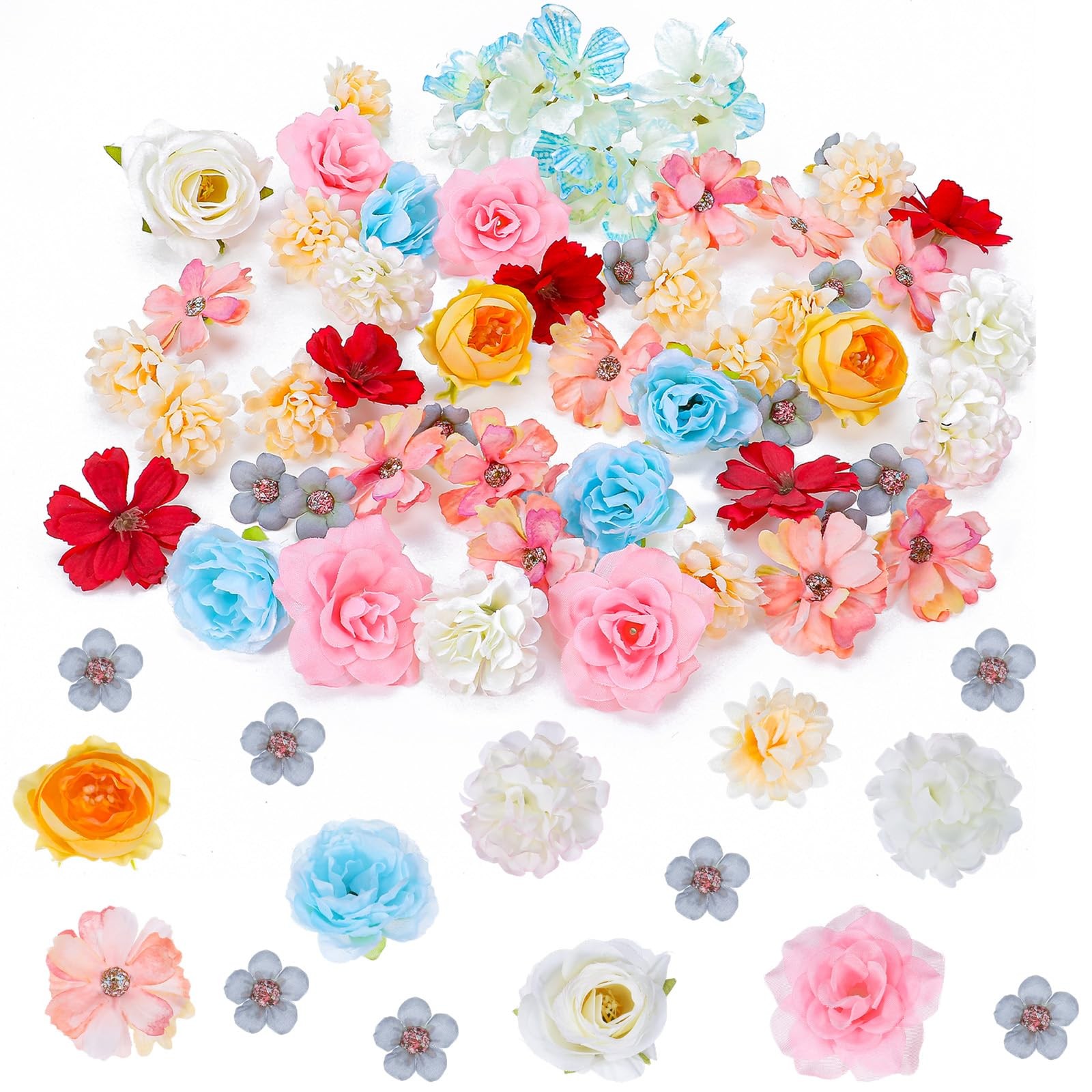 50 PCS Colorful Faux Mini Silk Artificial Fake Flower Heads Wedding Party