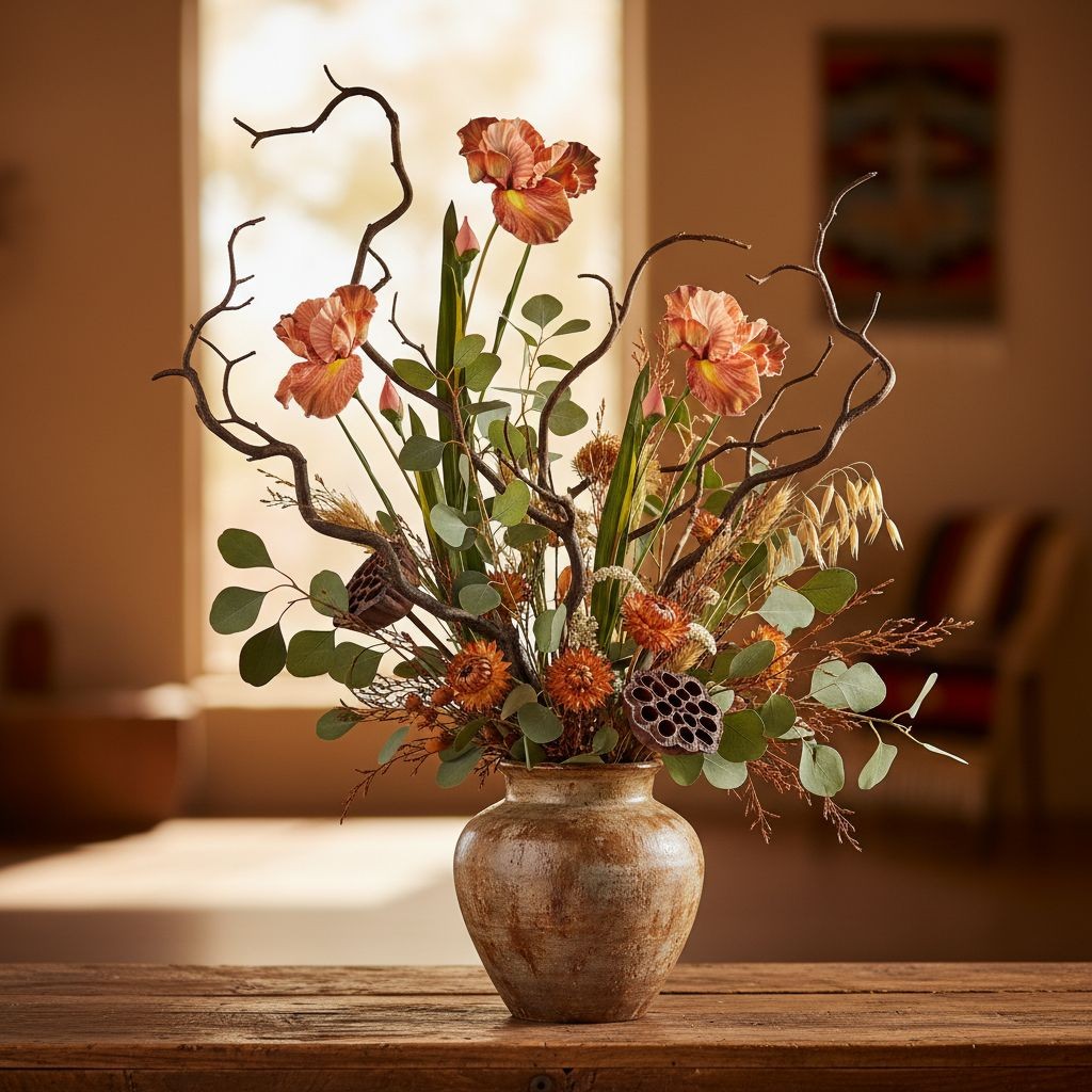 Luxury Artificial Iris Flower 33 Inch Tall Hand Painted Look Terracotta Pink Fau
