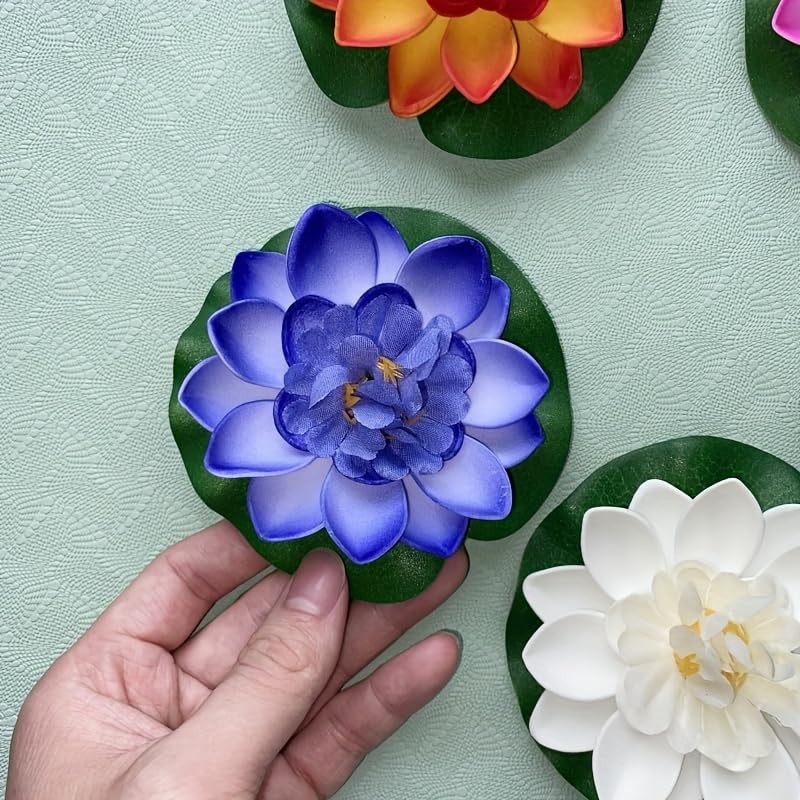 9pcs Floating Foam Lotus Flowers with Artificial Lotus Leaves, Lily Pads for