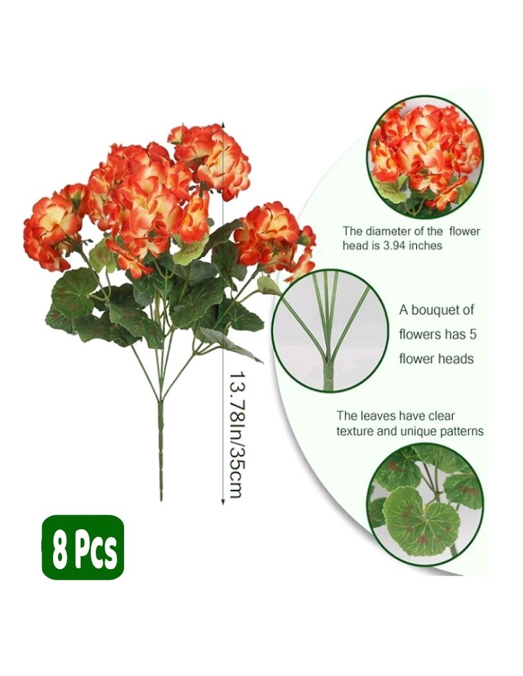 8 Bundles Fall Flowers Artificial for Decoration, Fake Geraniums Artificial 14″