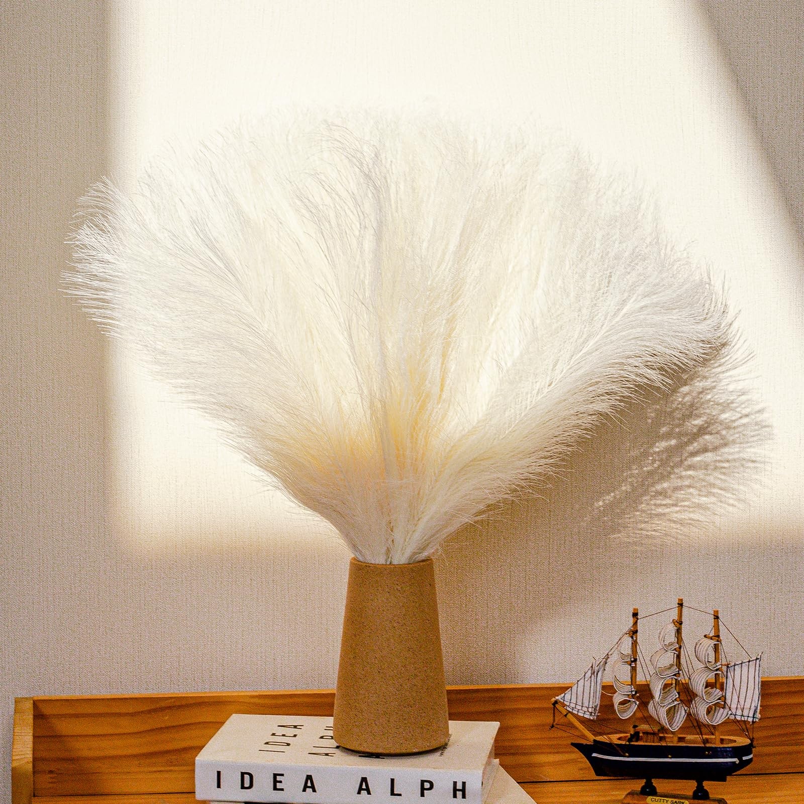 10 Stems White Pampas Grass Fluffy – 17.7″ Faux Pampas Grass Decor Small Fluf…