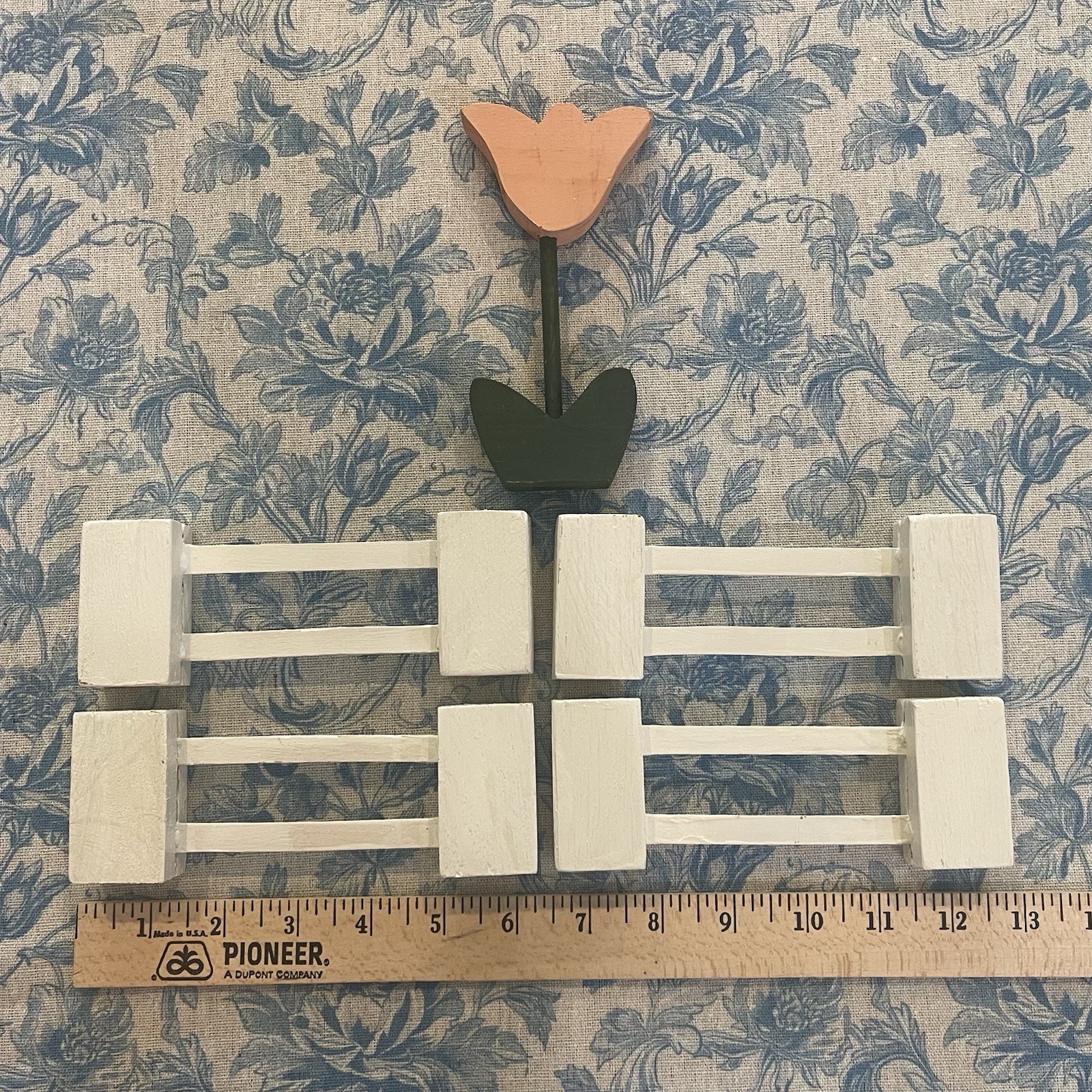 Handmade Wooden Tulip Fence Decor Cottagecore Farmhouse Shelf Sitter Folk Art