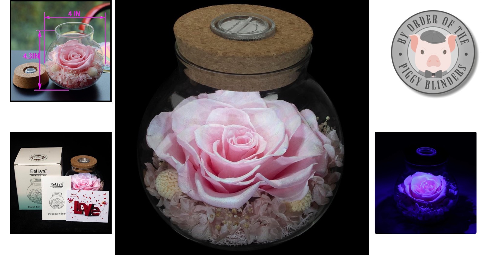 Charming Pink Preserved Rose with LED Light in Glass Bottle – Gift of Love