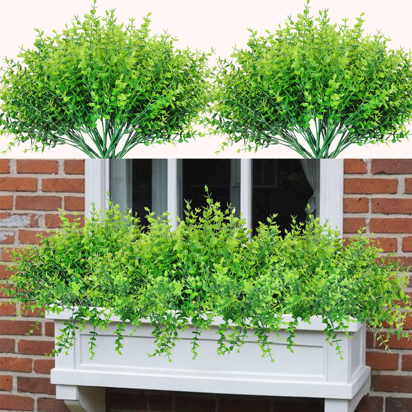 Grever 10 Bundles Artificial Greenery Boxwood Fake Plants UV Resistant Plasti…