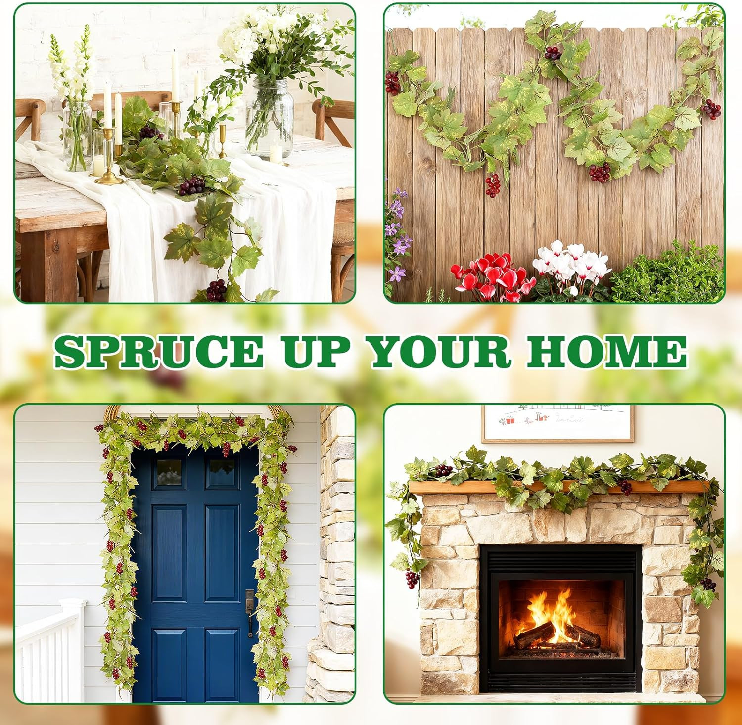 4PCS Artificial Grape Vines with Leaves for Home Decor & Party Display 6.56Ft