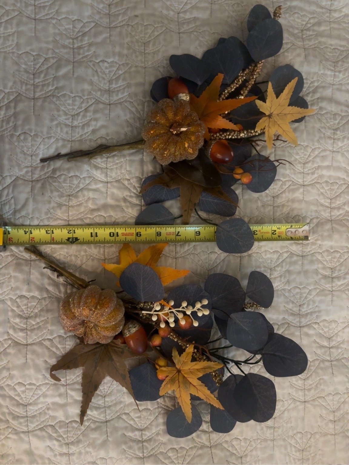 Set of 2 Fall Floral Picks Pumpkin Eucalyptus Autumn Harvest Arrangement