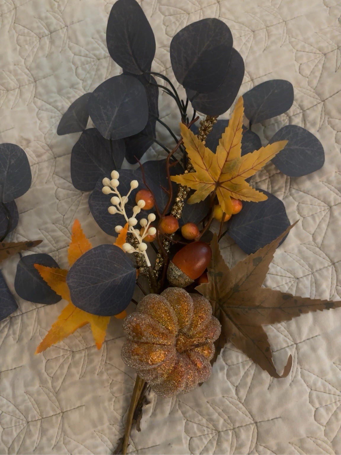 Set of 2 Fall Floral Picks Pumpkin Eucalyptus Autumn Harvest Arrangement