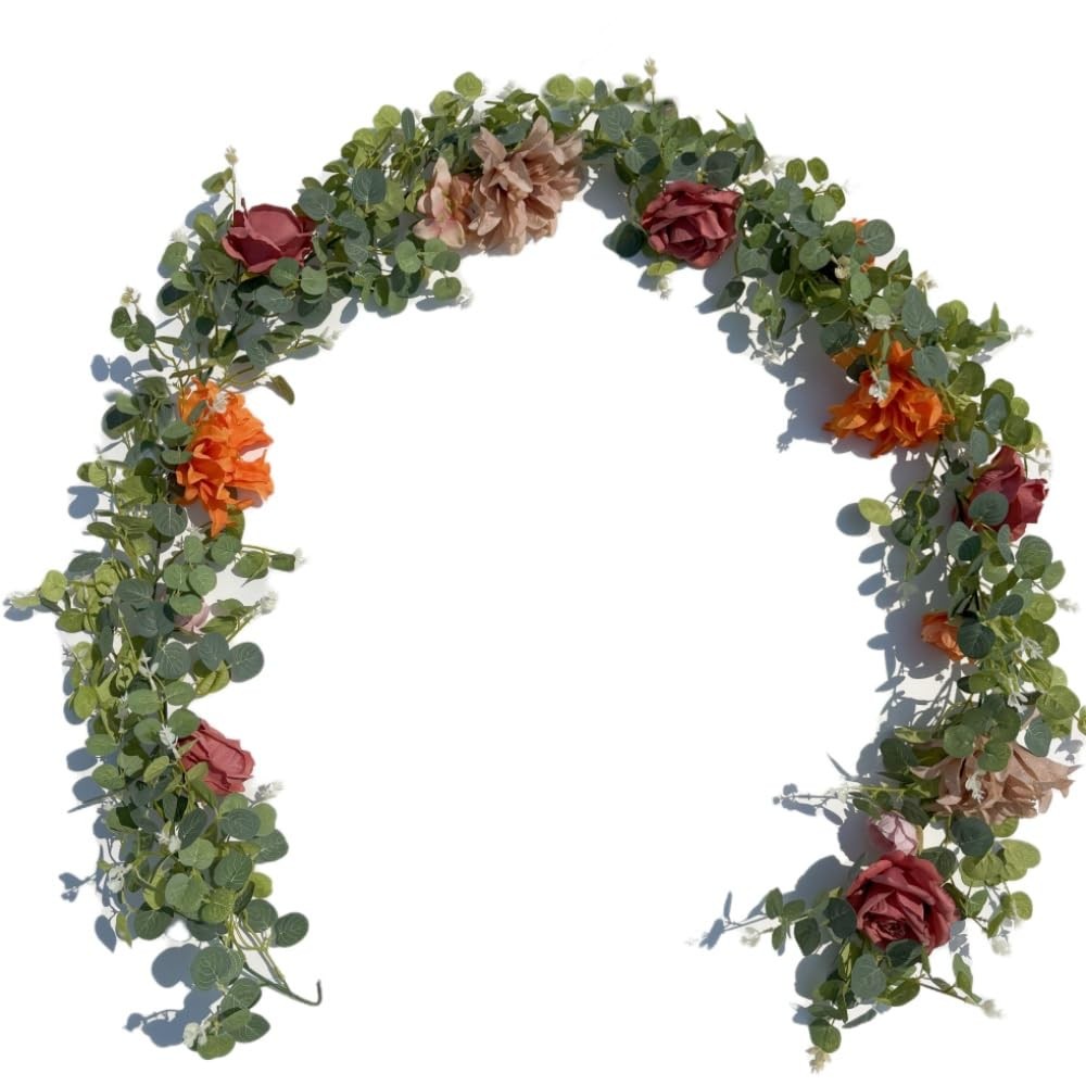 Artificial Flower Garland，6.5Ft Fake Dahlia Rose Floral Eucalyptus Greenery G…