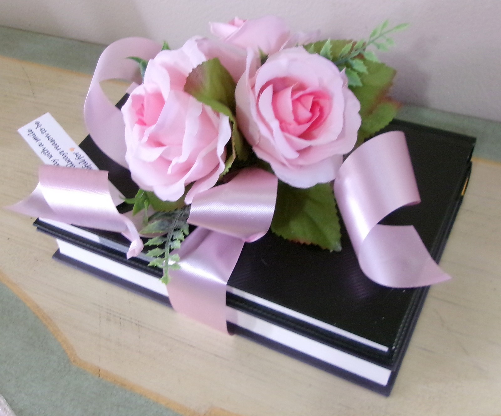 Decorative Book with Silk Pink Roses Accent Arrangement New