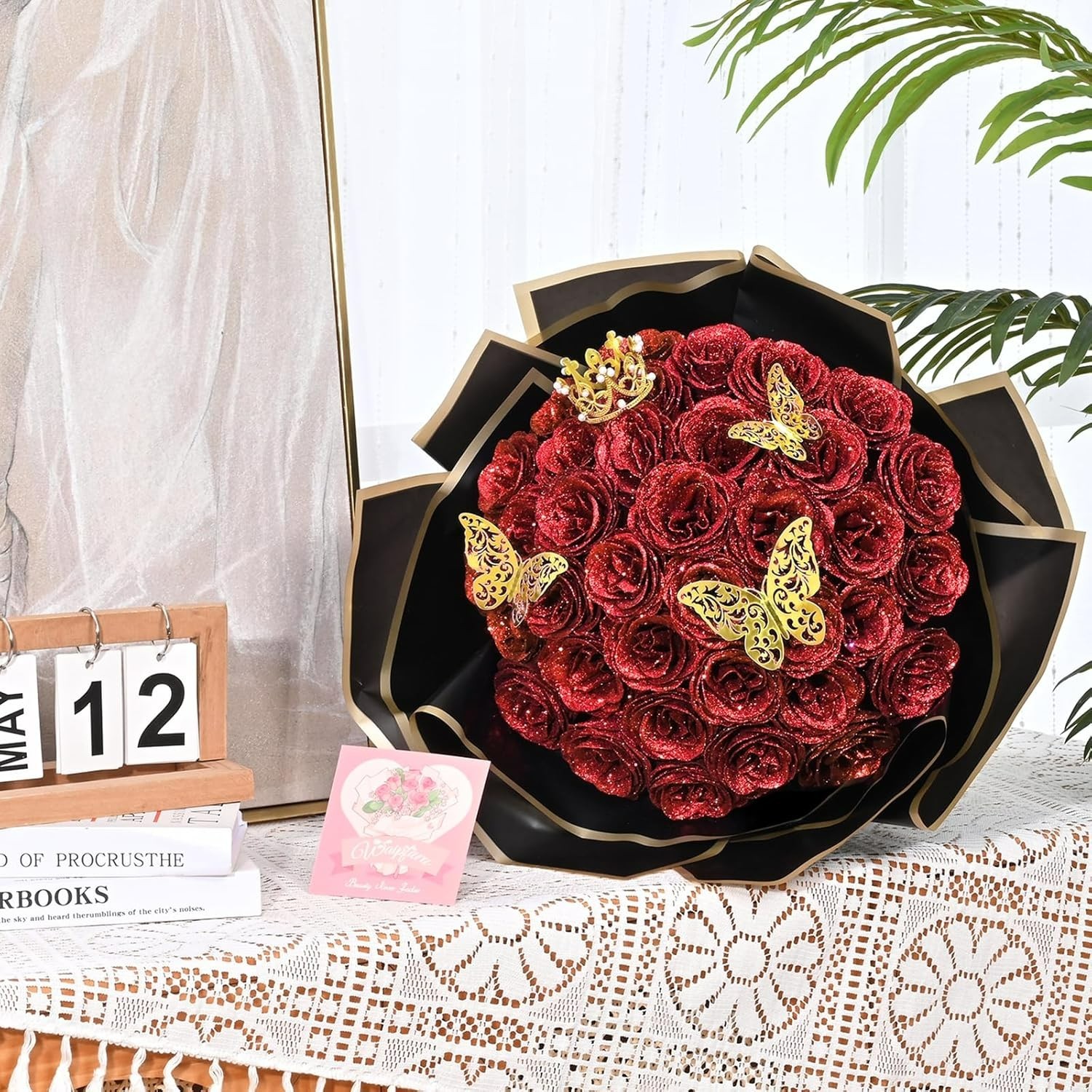 Enchanting Glitter Roses Bouquet – 24 Red Flowers, Perfect for Special Occasions