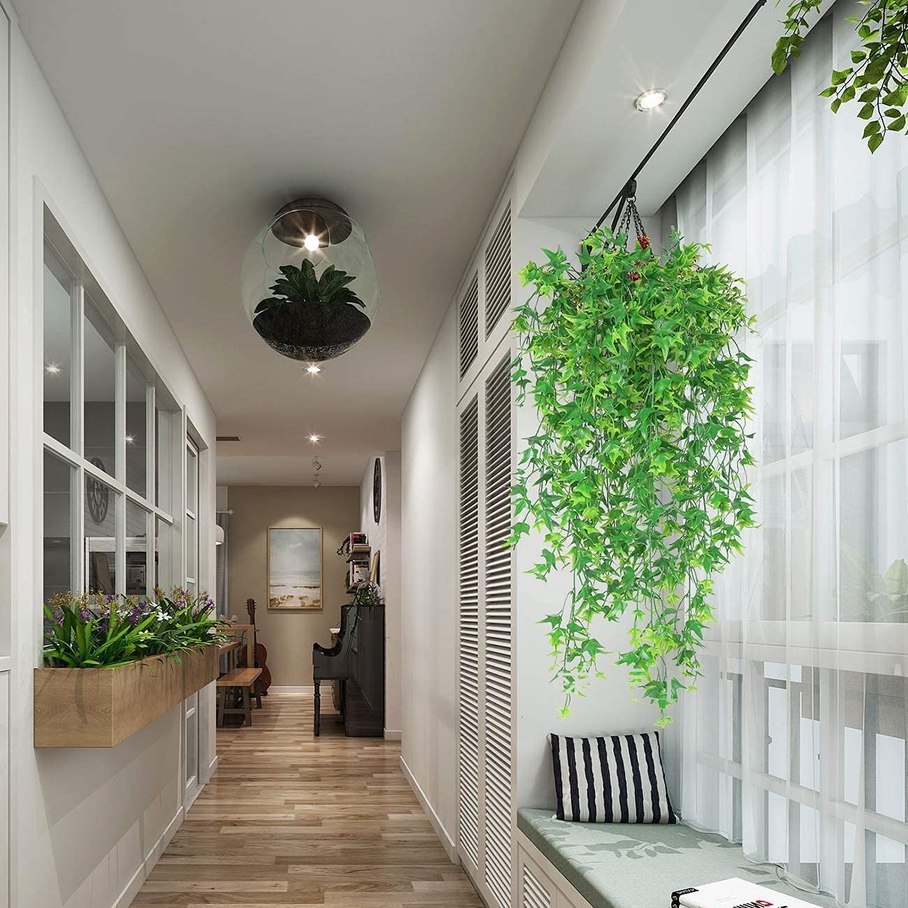 Artificial Hanging Vines, Fake Vine Plastic Plants Sweet Potato Leaves Ivy UV…
