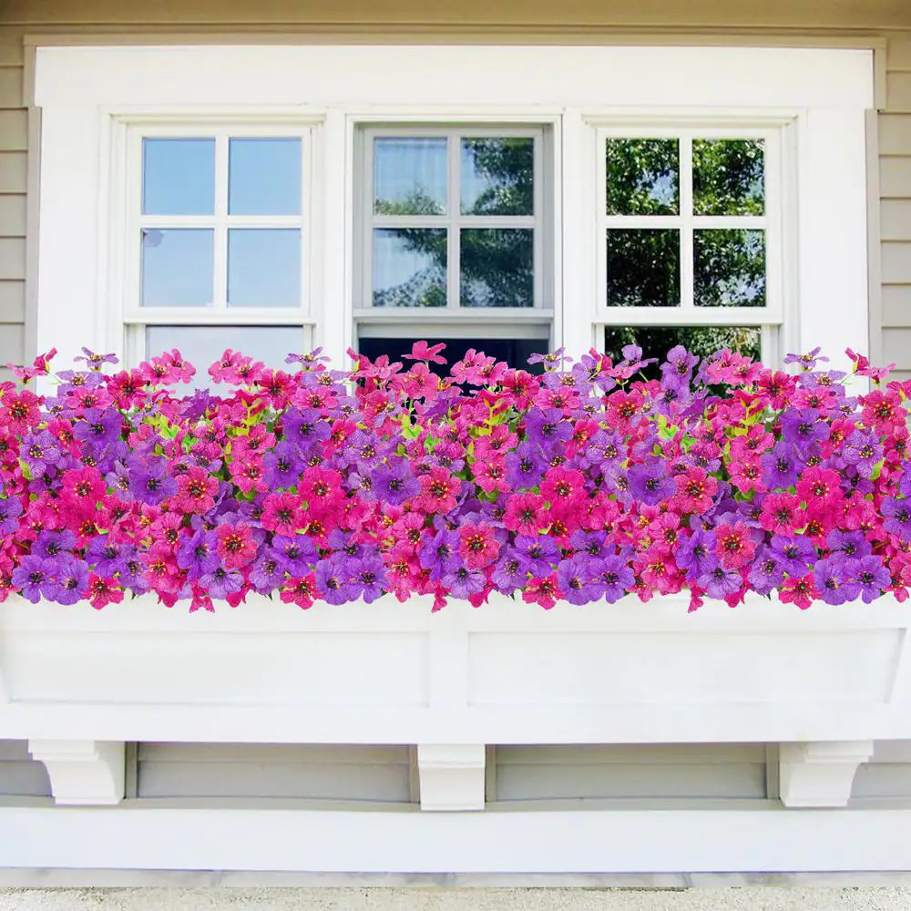 3 In. 12 Bundles UV Resistant Artificial Flowers Fuchsia Rose Red Faux Outdoor P