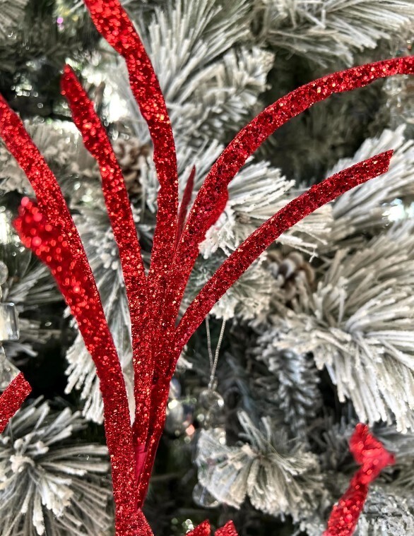 Christmas Glittered Paper Grass Red Spray Pick Holiday Tree Accents 4 Count