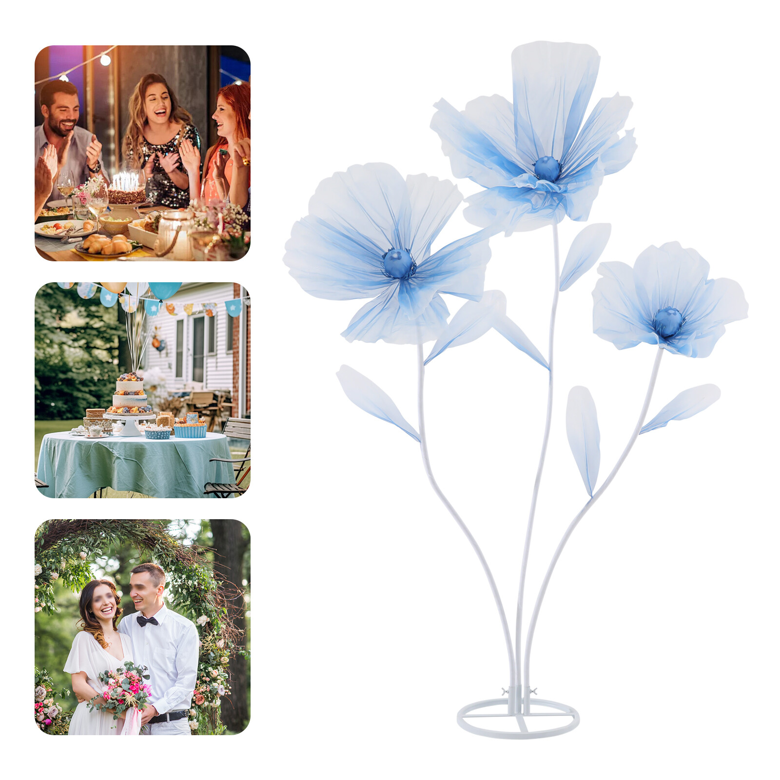 3-Head Artificial Flower Floor Decor Gradient Blue 67in