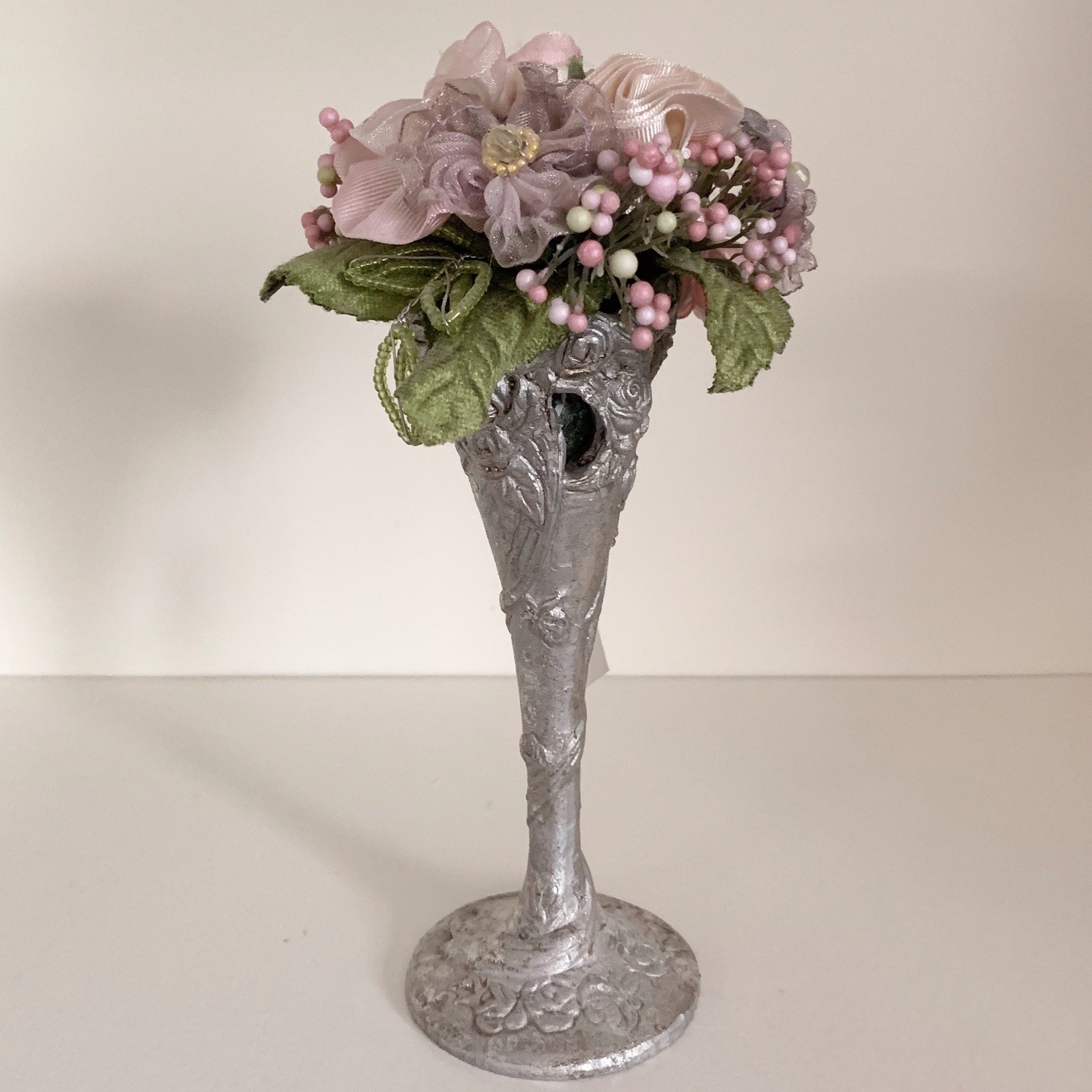 Beautiful Beaded Flower Decor Silver Vase