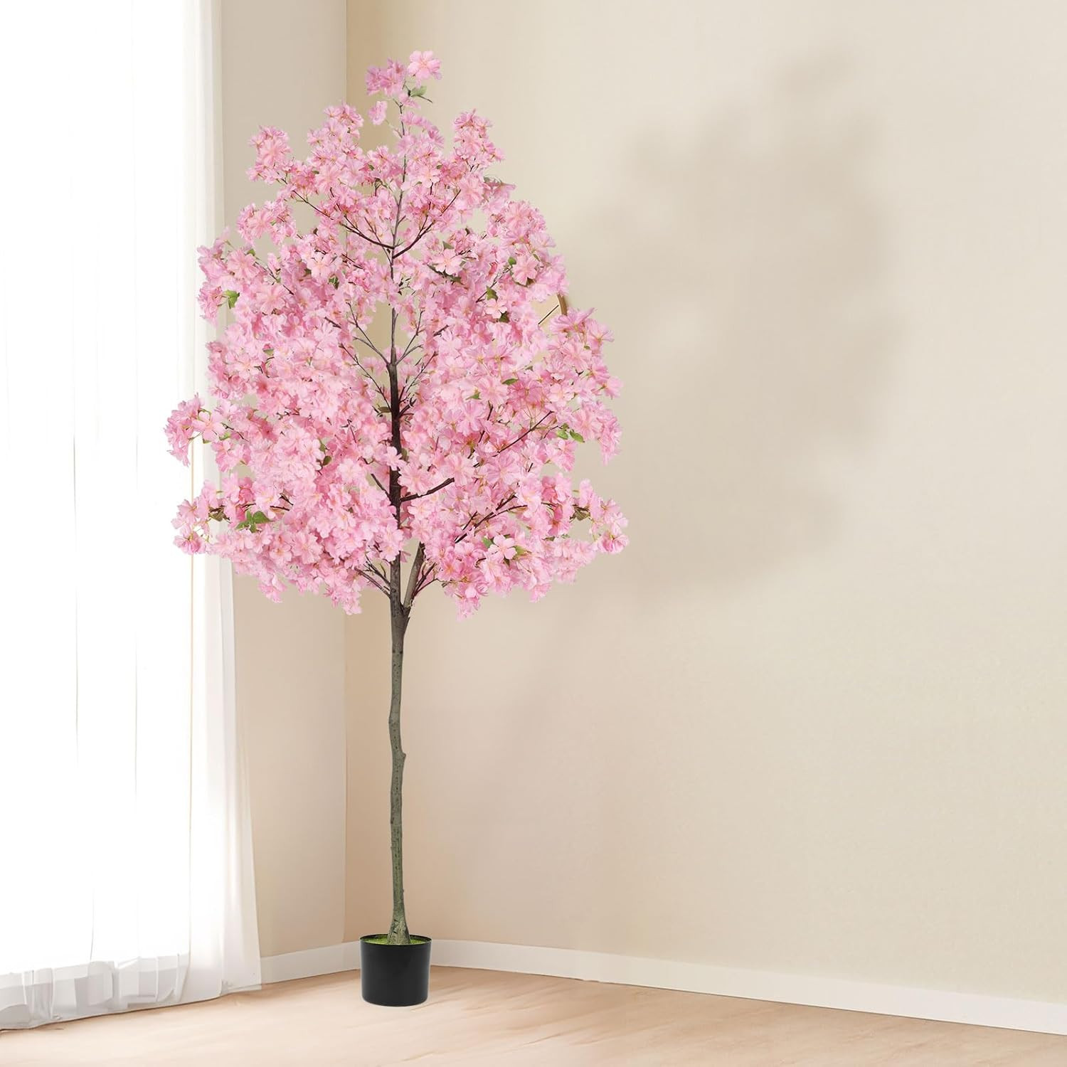6Ft Tall Cherry Blossom Artificial Tree, Fake Tree Faux Silk Plant with Plastic