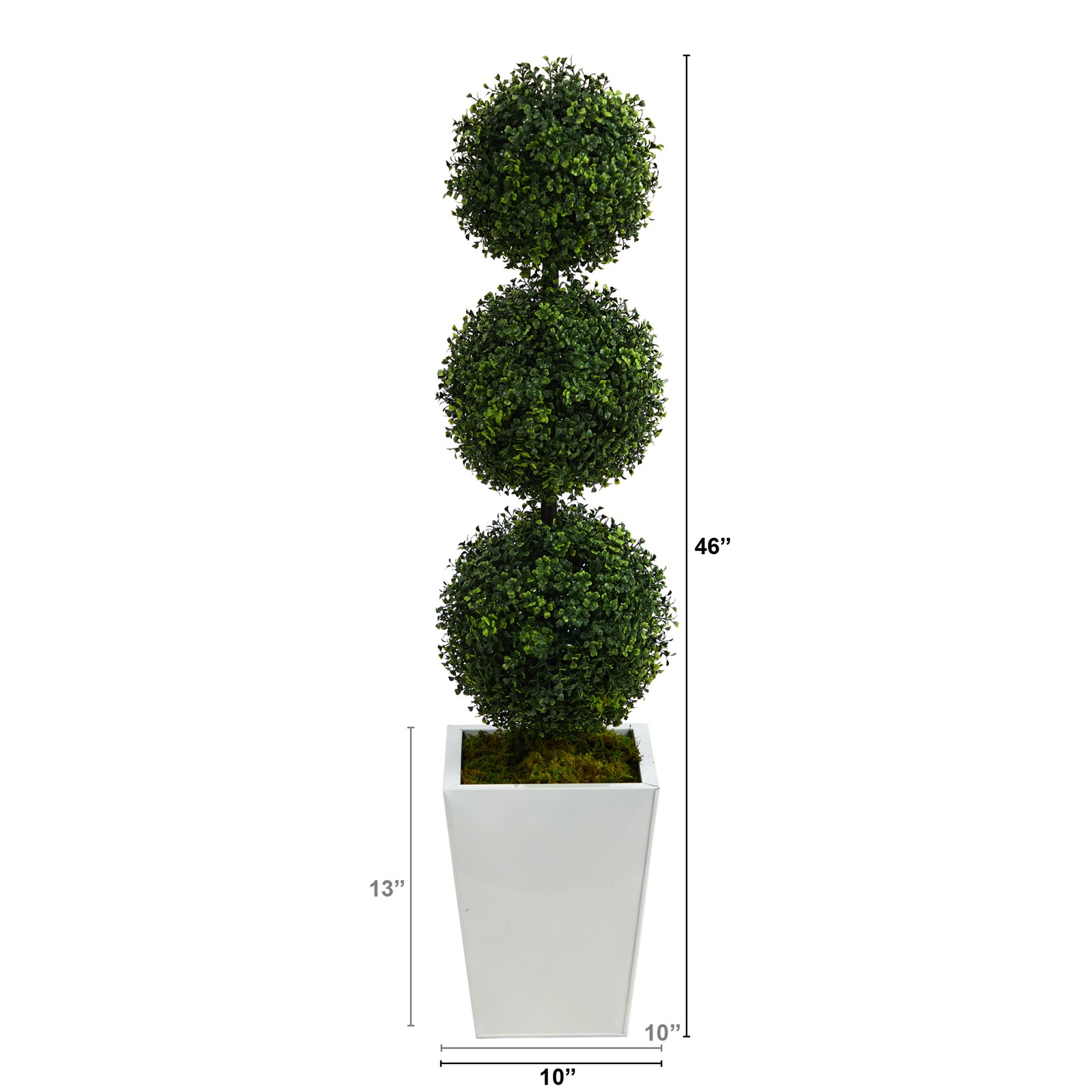 Nearly Natural 46″ Boxwood Triple Ball Topiary Tree in White Metal Planter