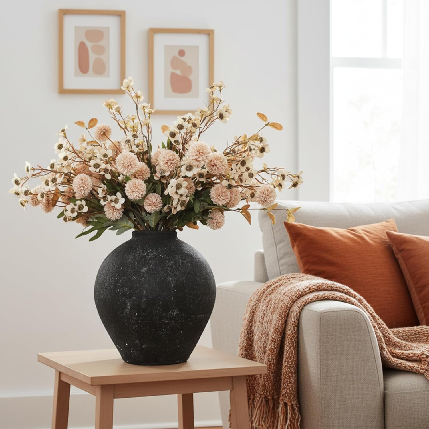 Beige Silk Flower Arrangements Home Decor, Large Floral Centerpieces for Tables,