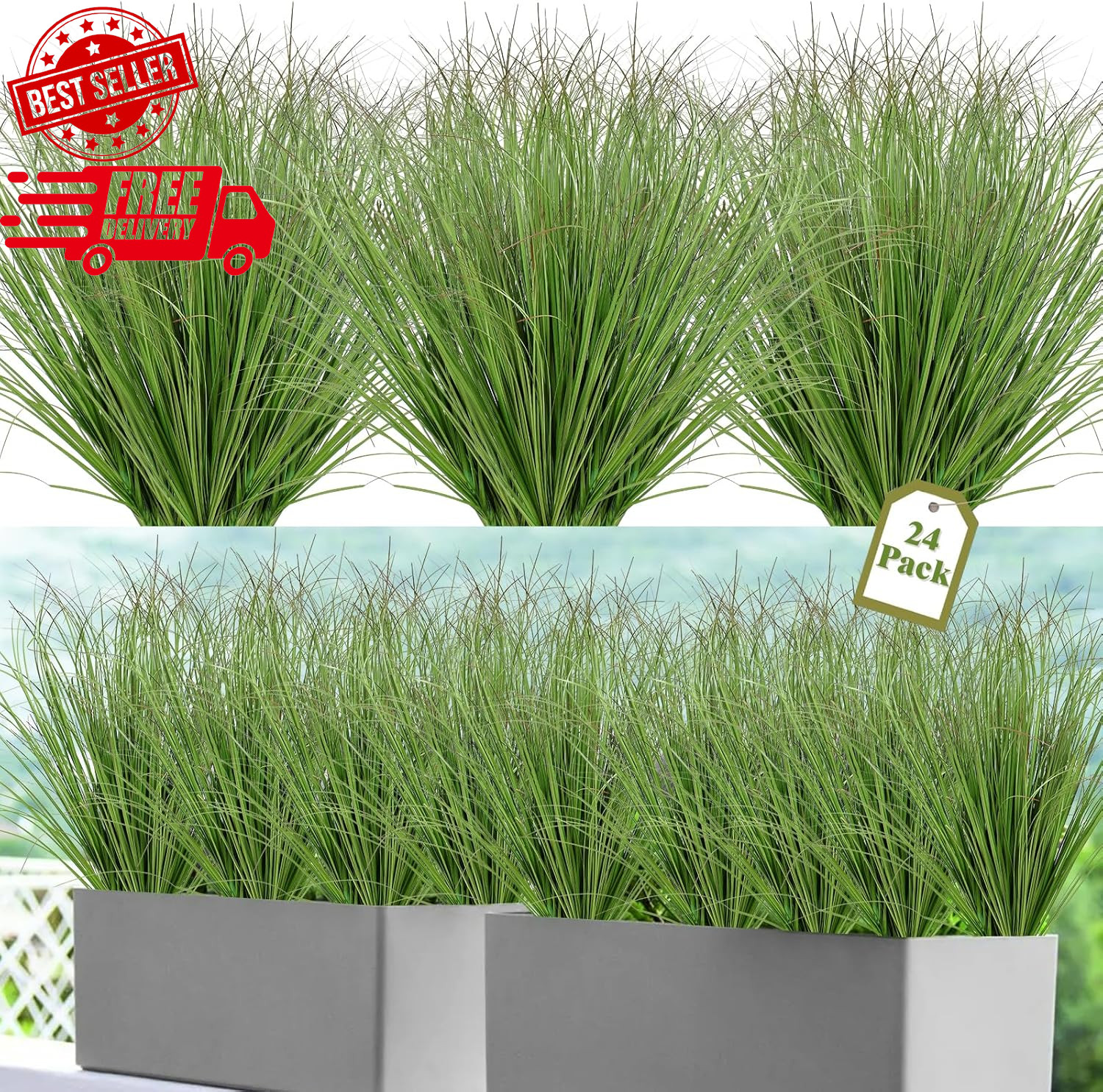 24 Bundles Artificial Plants Onion Grass Outdoor 20 Inch Tall Fake Shrubs Whe…