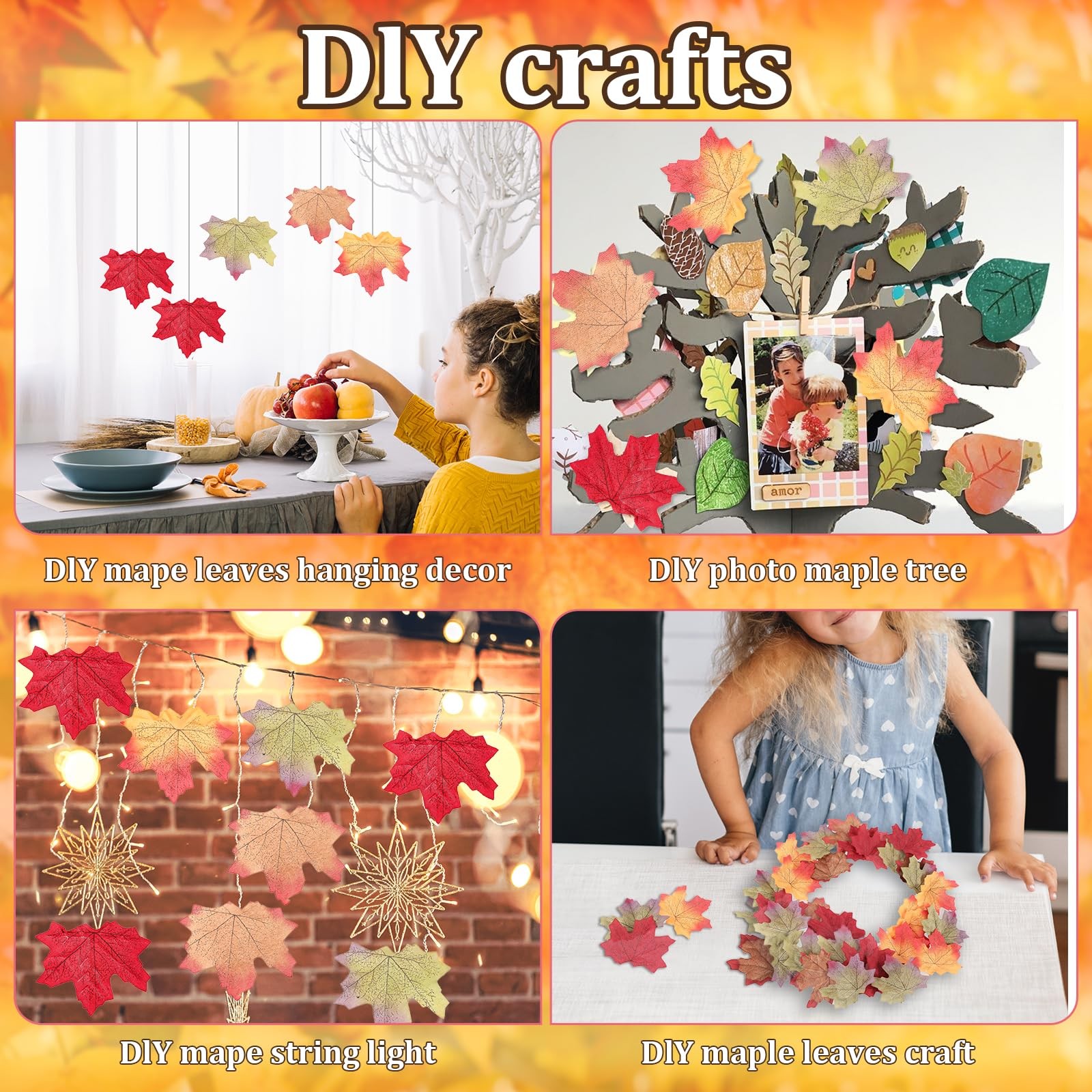 Fall Leaves Fake Maple, 200Pcs Artificial Autumn Leafs Decorations for Fall W…