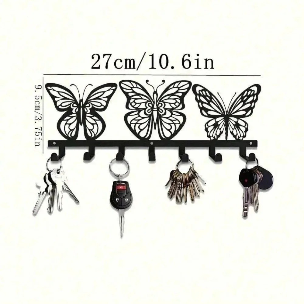 Butterfly 7-Hook Aluminum Key Holder – Entryway Wall Decor Organizer