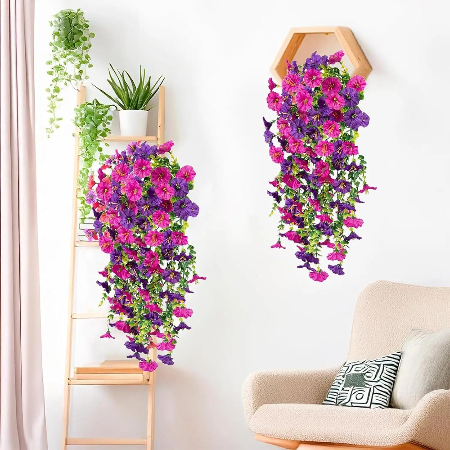 2-4PCS Artificial Morning Glory Vines UV Resistant Hanging Flowers Outdoor Decor
