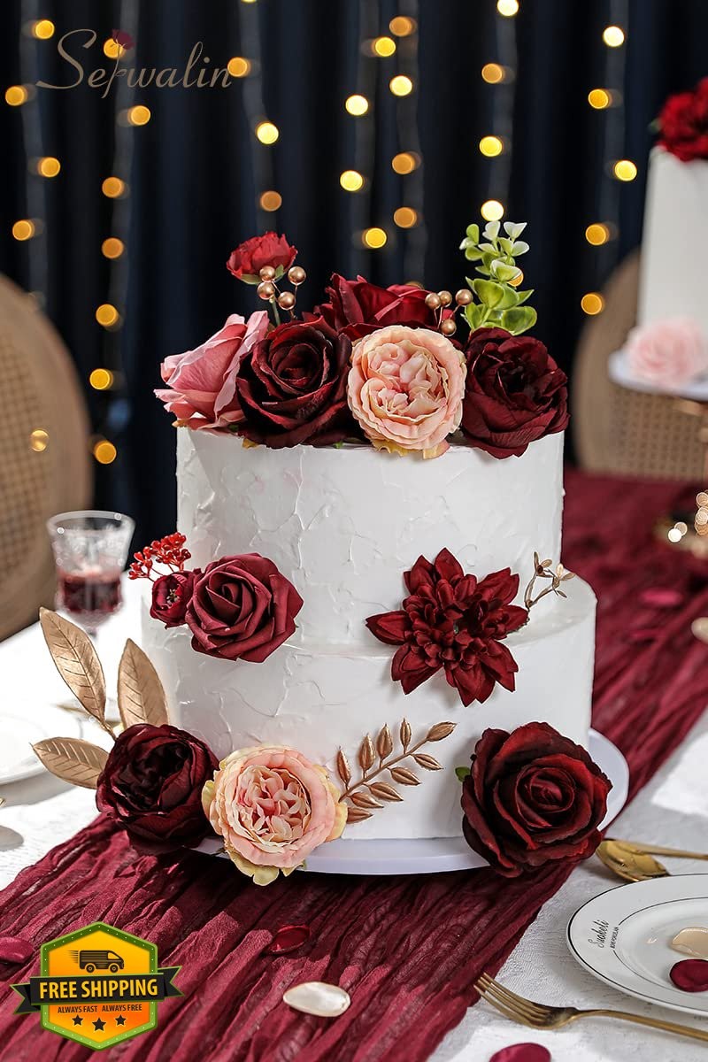 Serwalin 2 Box Burgundy Pink Silk Flowers