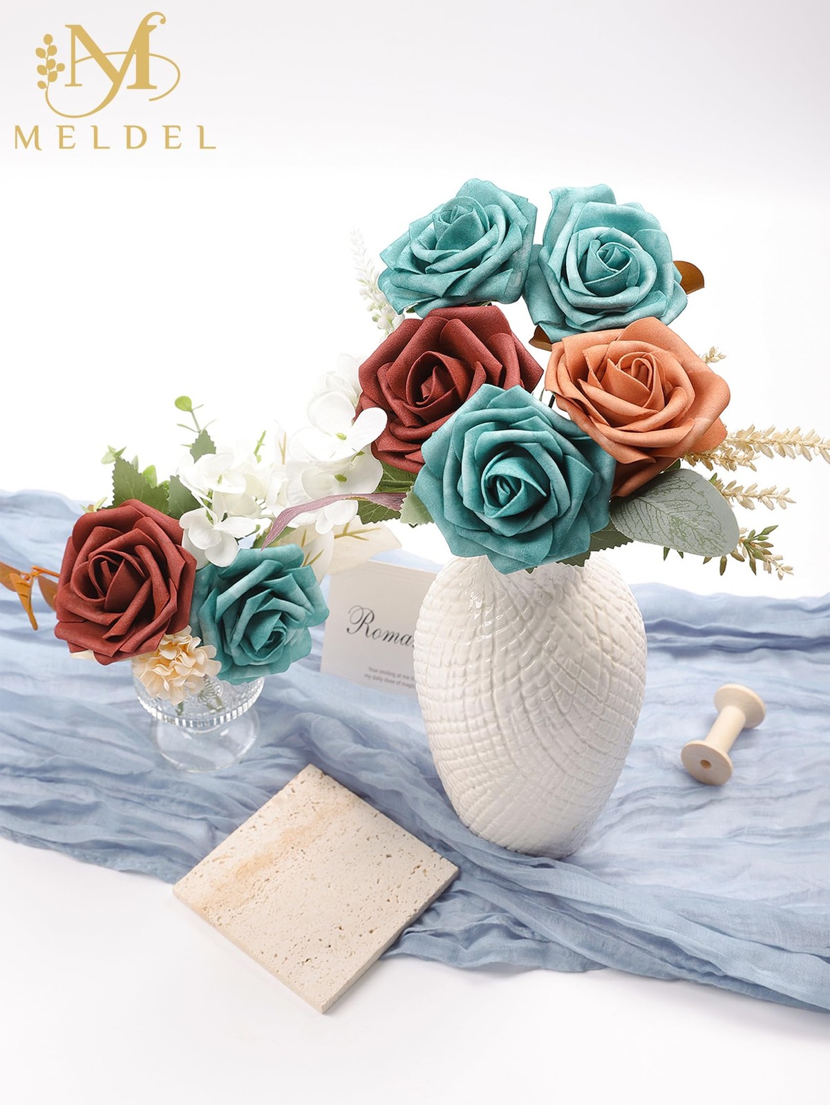 Artificial Flowers 25 Pack Dark Teal Faux Foam Roses with Stems, Real Looking…