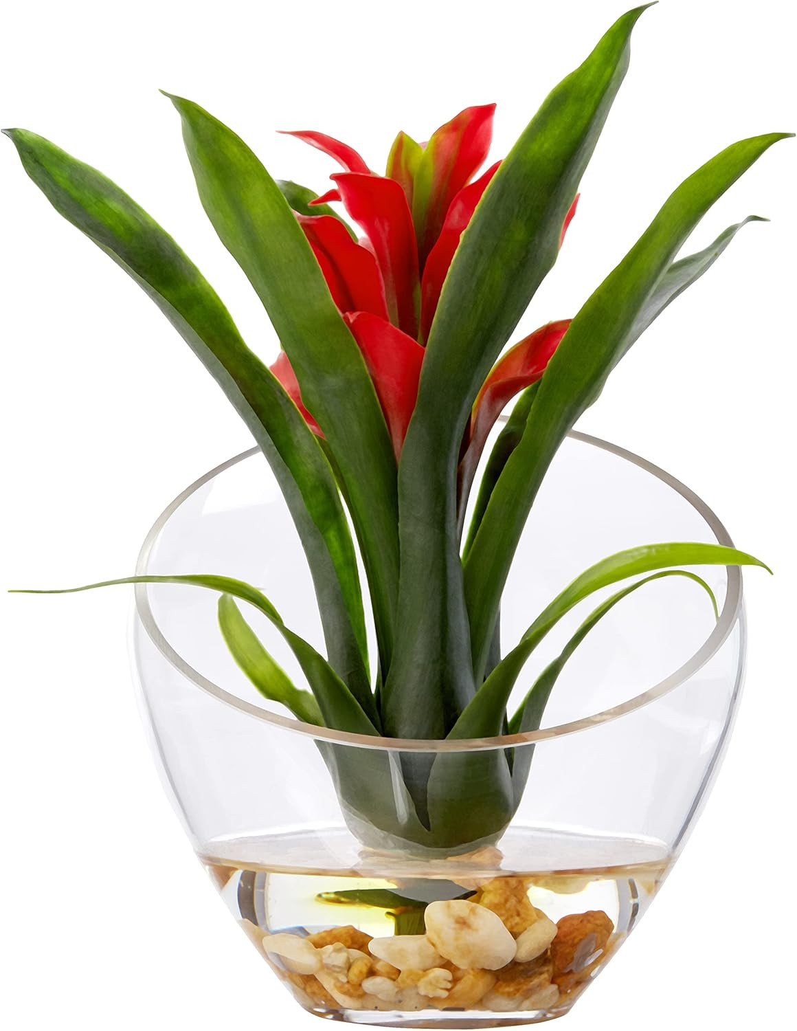 8In. Tropical Bromeliad in Angled Vase Artificial Arrangement