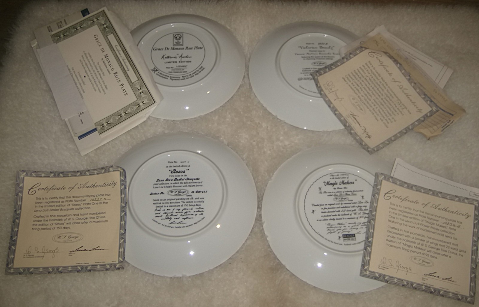 ROSE PORCELAIN PLATES Vintage Floral Flowers Lena Liu Katherine Austen LOT Four