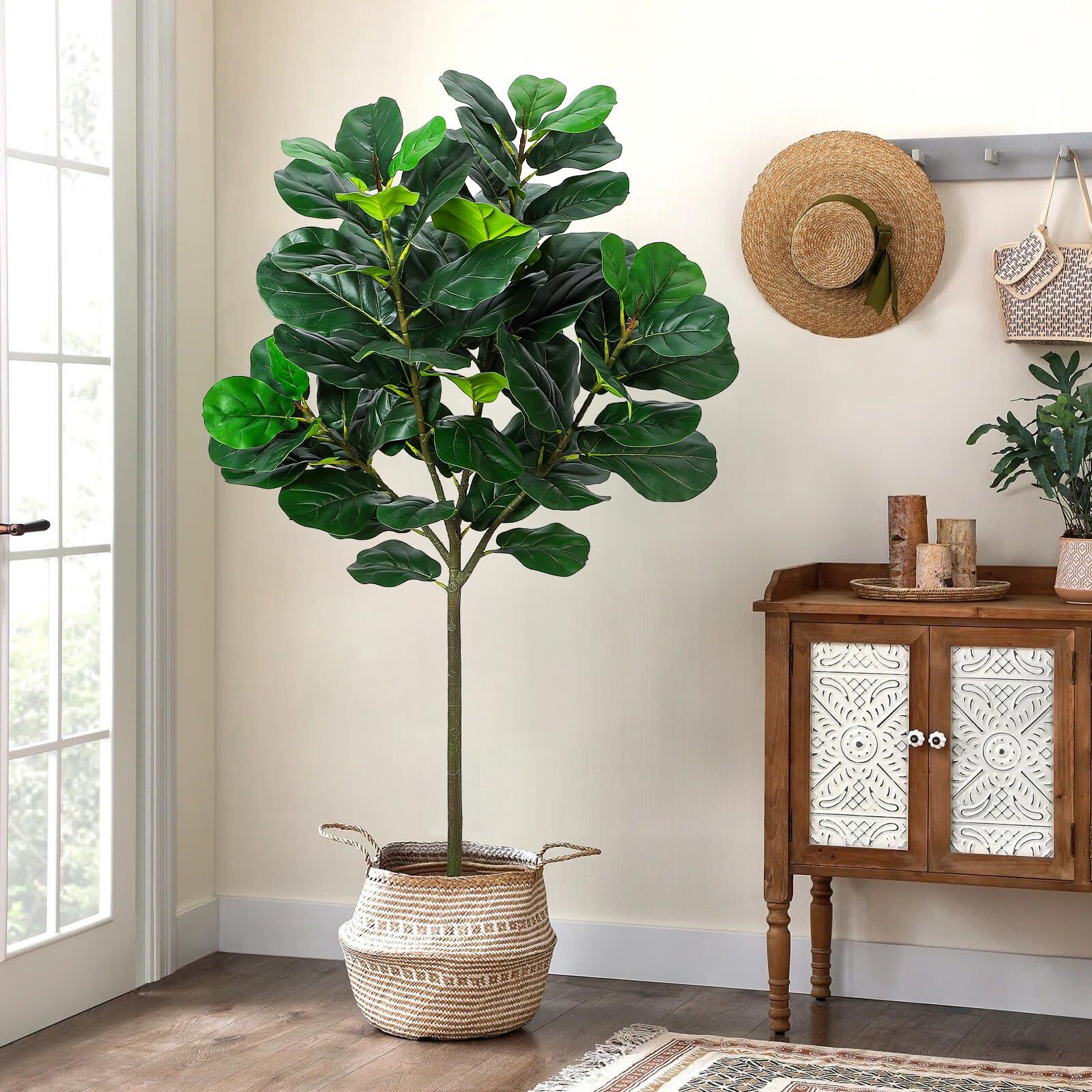 5.2 Ft Artificial Fiddle Leaf Fig Tree Tall Fake Plants Large Floor Plant Gift