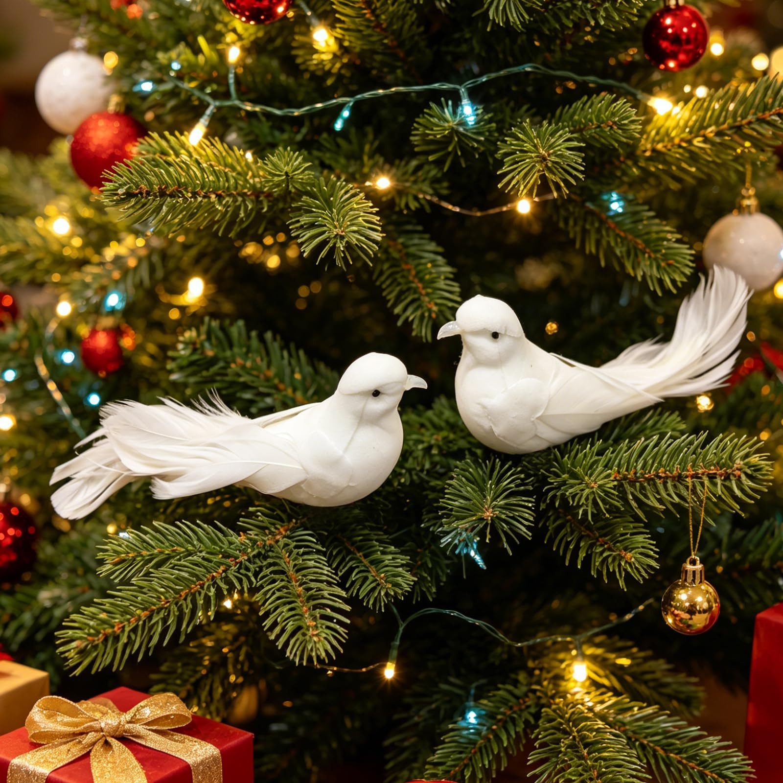Yalulu 2Pcs Decorative Fake Doves Artificial Foam Feather White Birds with Magne
